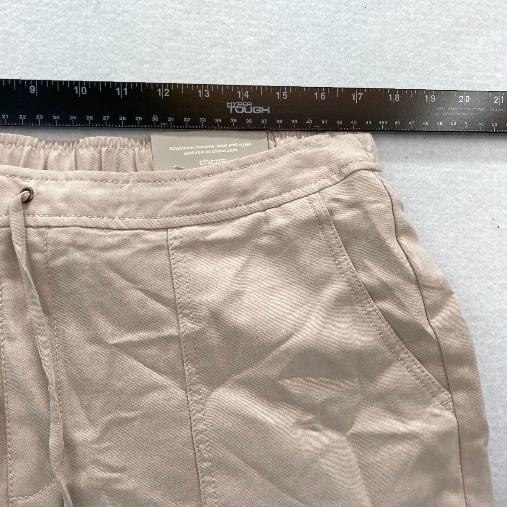 Vintage Chicos Pull On Pants Women's 2 Beige Stretch Fabric Drawstring Relaxed Ankle NWT Size 34" / US 12 / IT 48 - 7 Thumbnail