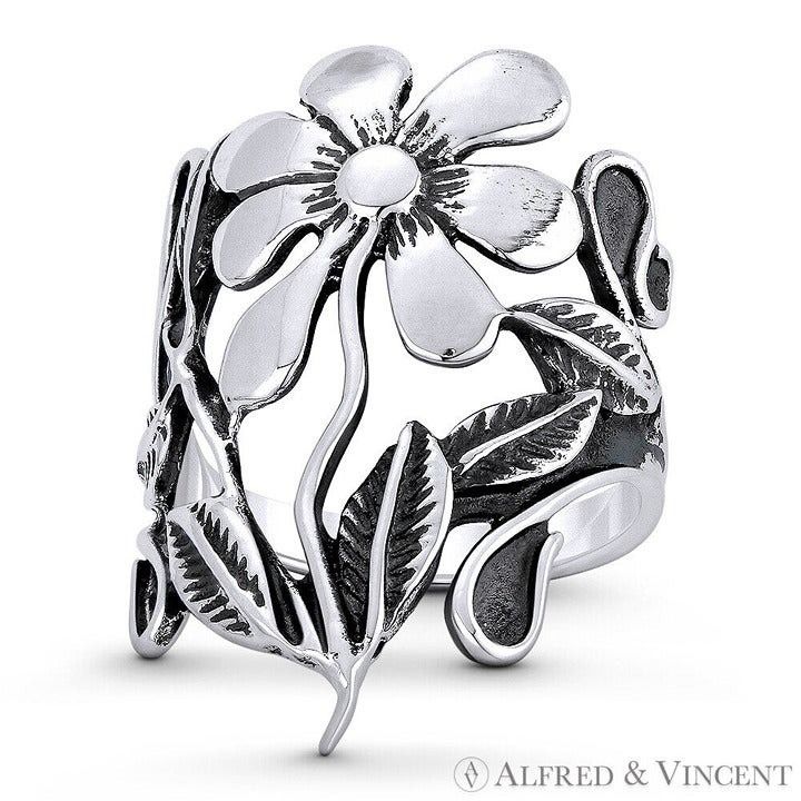 Other Daisy Flower, Vine & Leaf Charm Ring in .925 Sterling Silver Size ONE SIZE - 1 Preview
