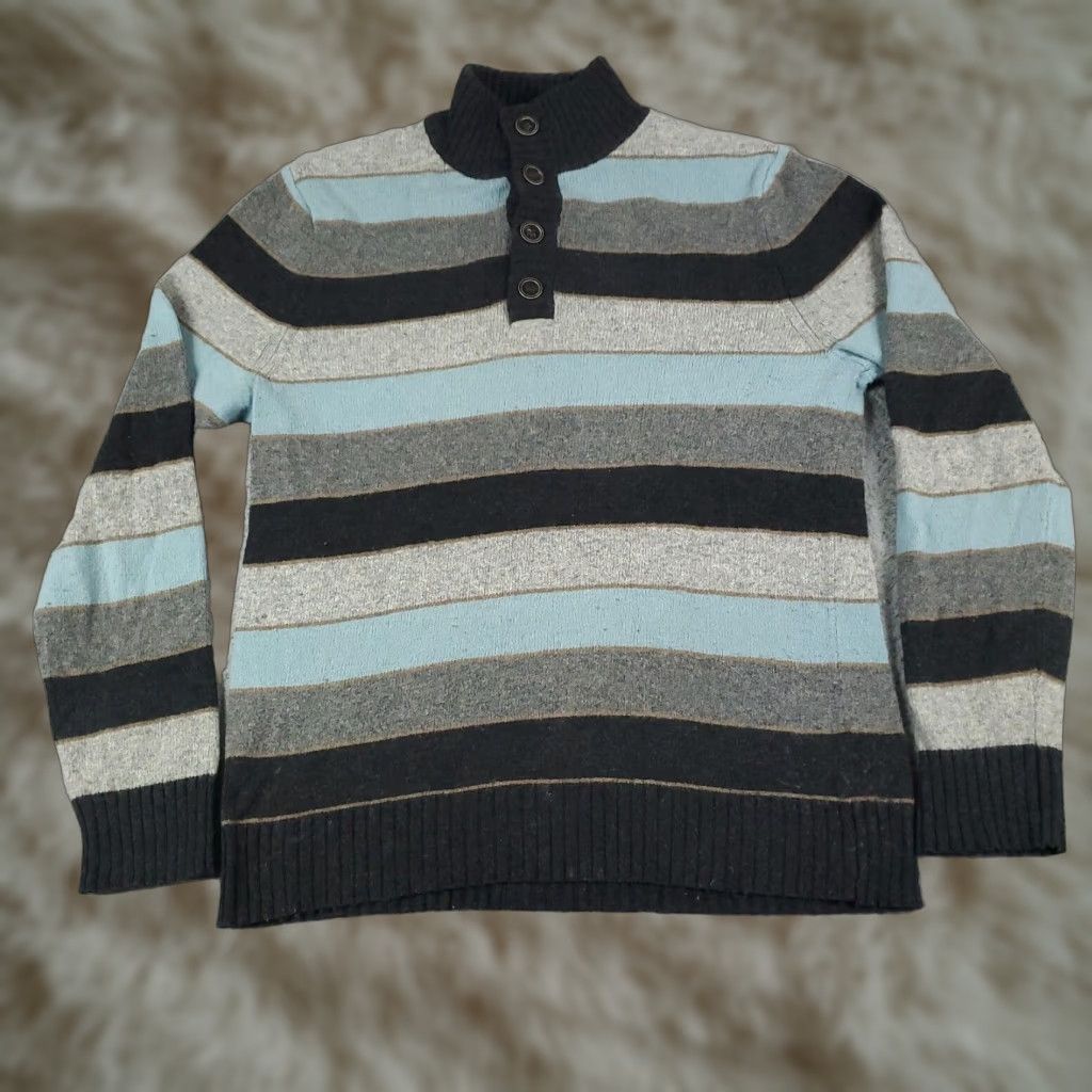 Banana Republic Banana Republic Mens Medium Gray Striped Pullover Sweater Size US M / EU 48-50 / 2 - 1 Thumbnail