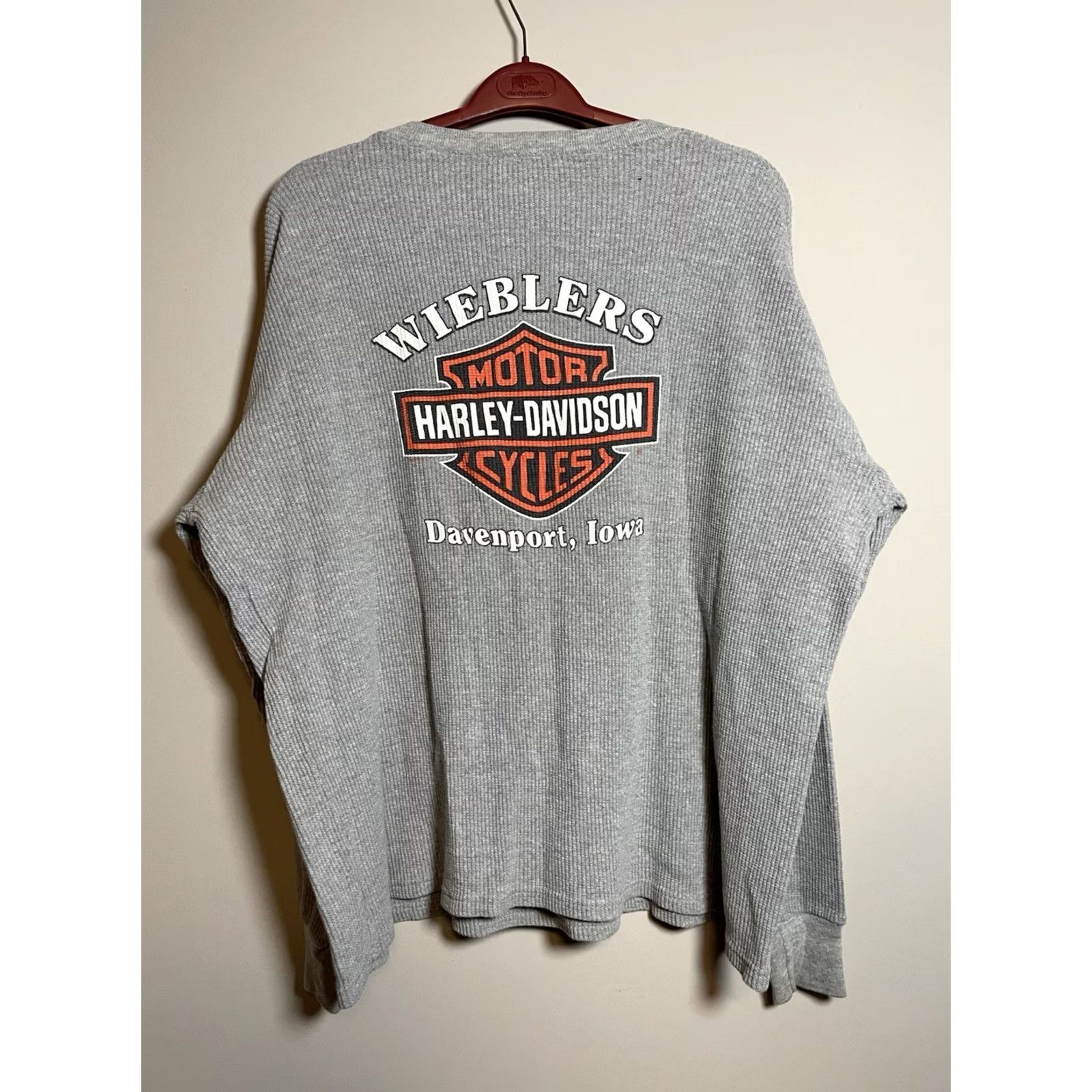 Harley Davidson VINTAGE Harley-Davidson Shirt Men's XL Ribbed Thermal Davenport Iowa Graphic Print 90s Biker Gray Cotton Blend Knit Logo T-Shirt Size US XL / EU 56 / 4 - 5 Thumbnail