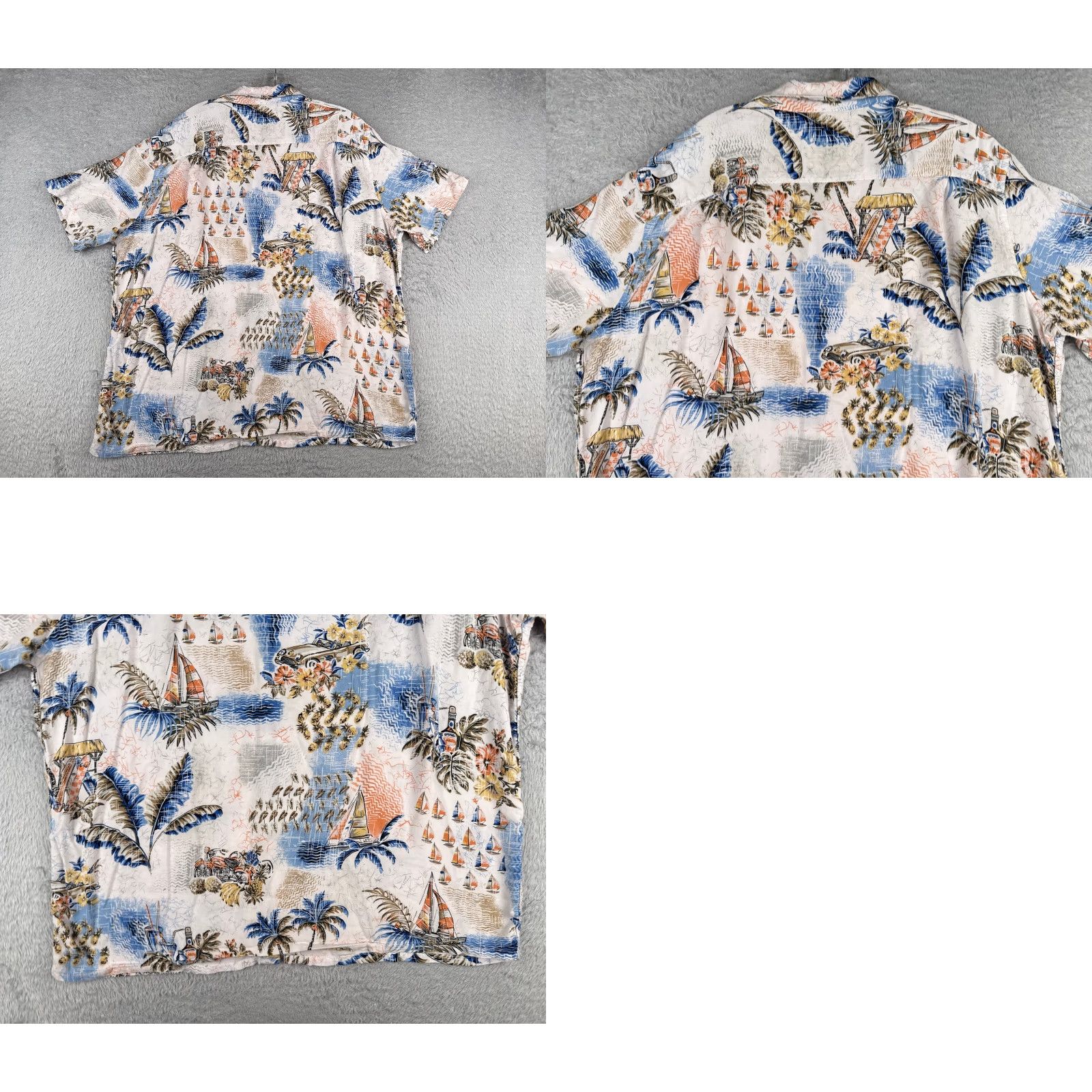 Vintage Campia Shirt Adult 2XL White Sailboat Classic Cars 100% Rayon Hawaiian Campia Moda Men Button-Up Short Sleeve Floral Casual Shirt Size US XXL / EU 58 / 5 - 9 Thumbnail
