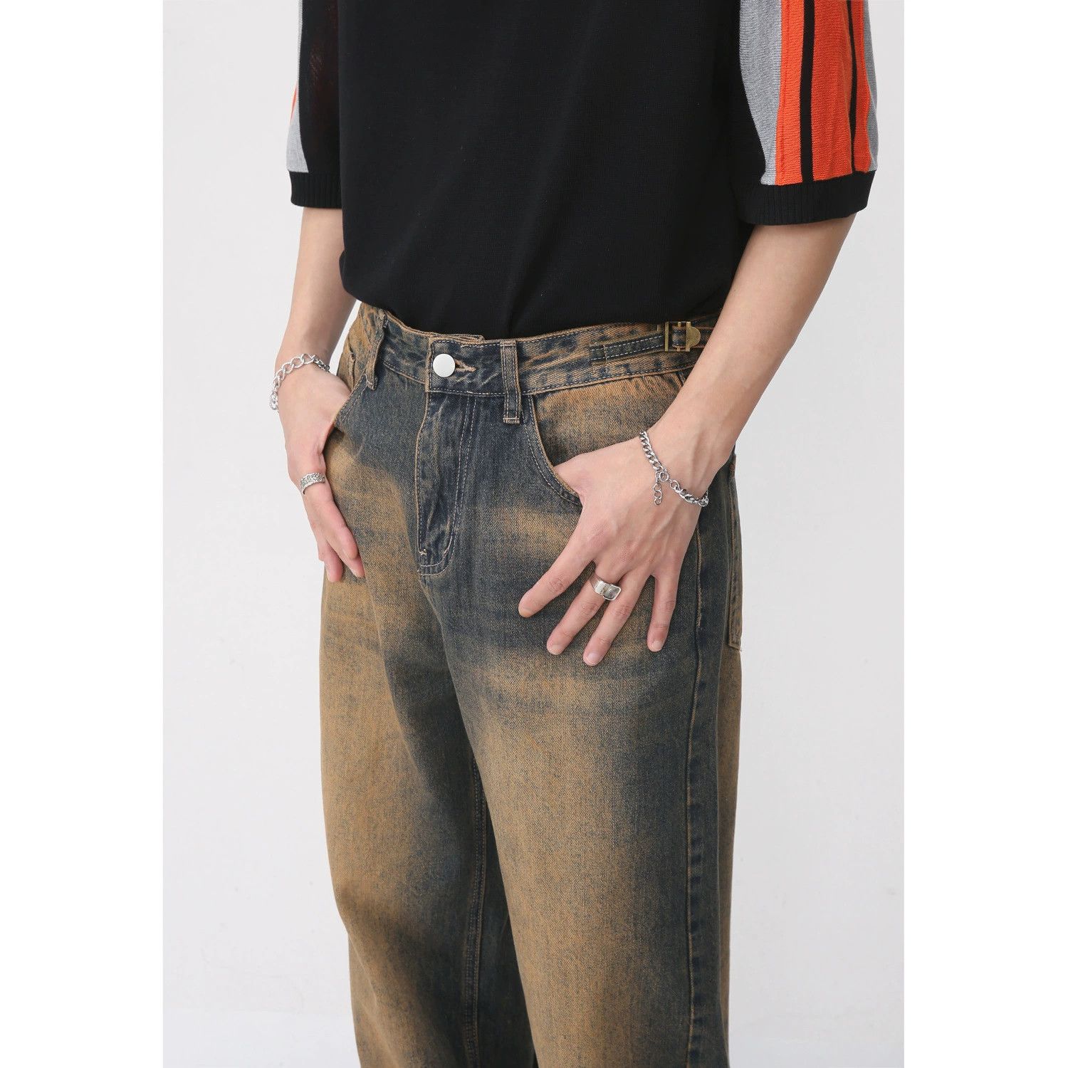 Vintage Japanese retro straight-leg distressed raw-edge jeans Size US 32 / EU 48 - 4 Thumbnail