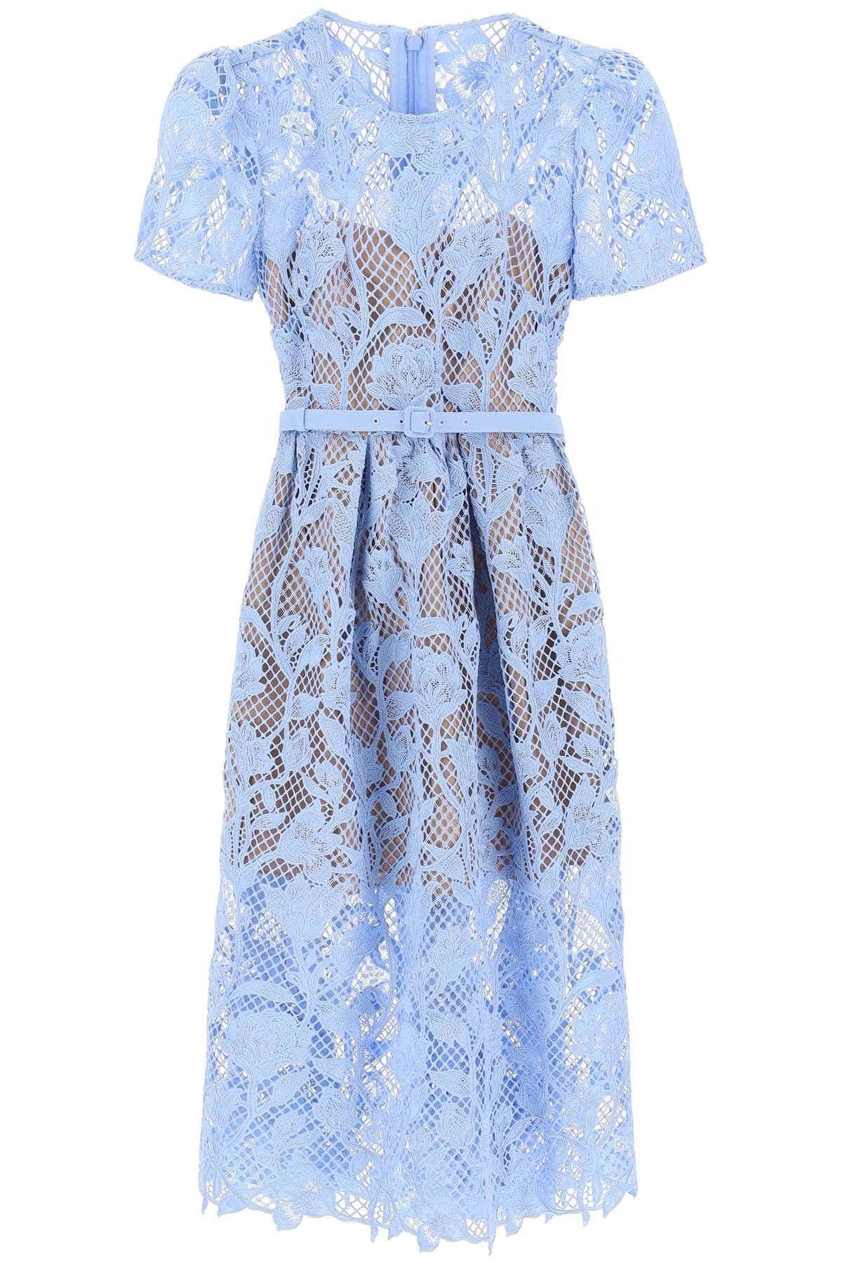 image of Self Portrait Floral Lace Midi Dress With Eight in Light Blue, Women's (Size Small)