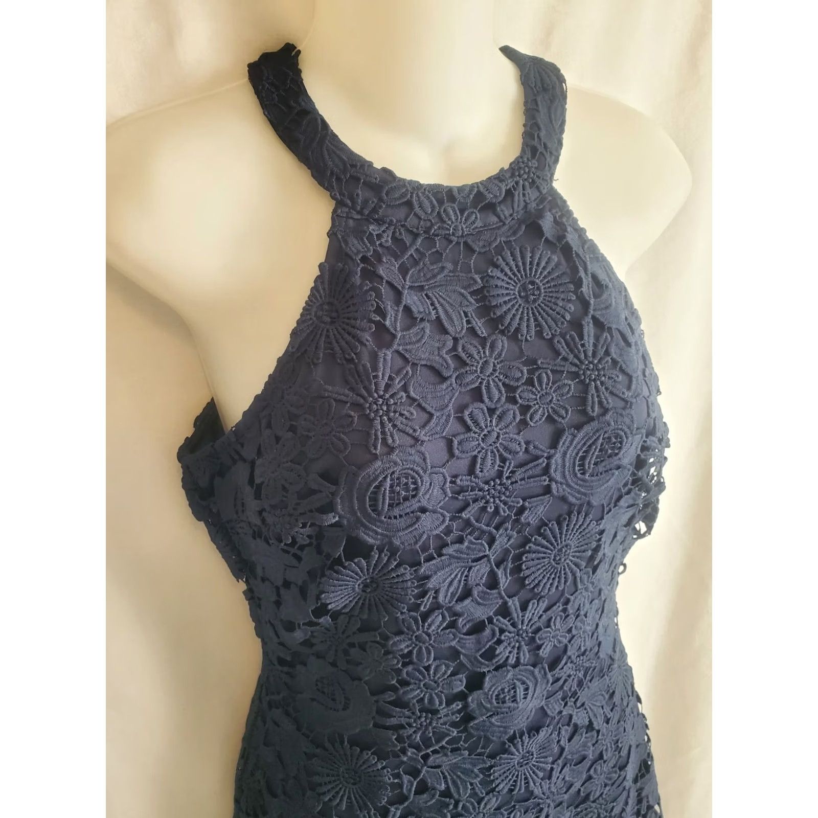 Lulus Lulus Womens Navy Blue Lace Halter Bodycon Dress S Small Sleeveless Zip Short Mini Party Wedding Size S / US 4 / IT 40 - 2 Thumbnail