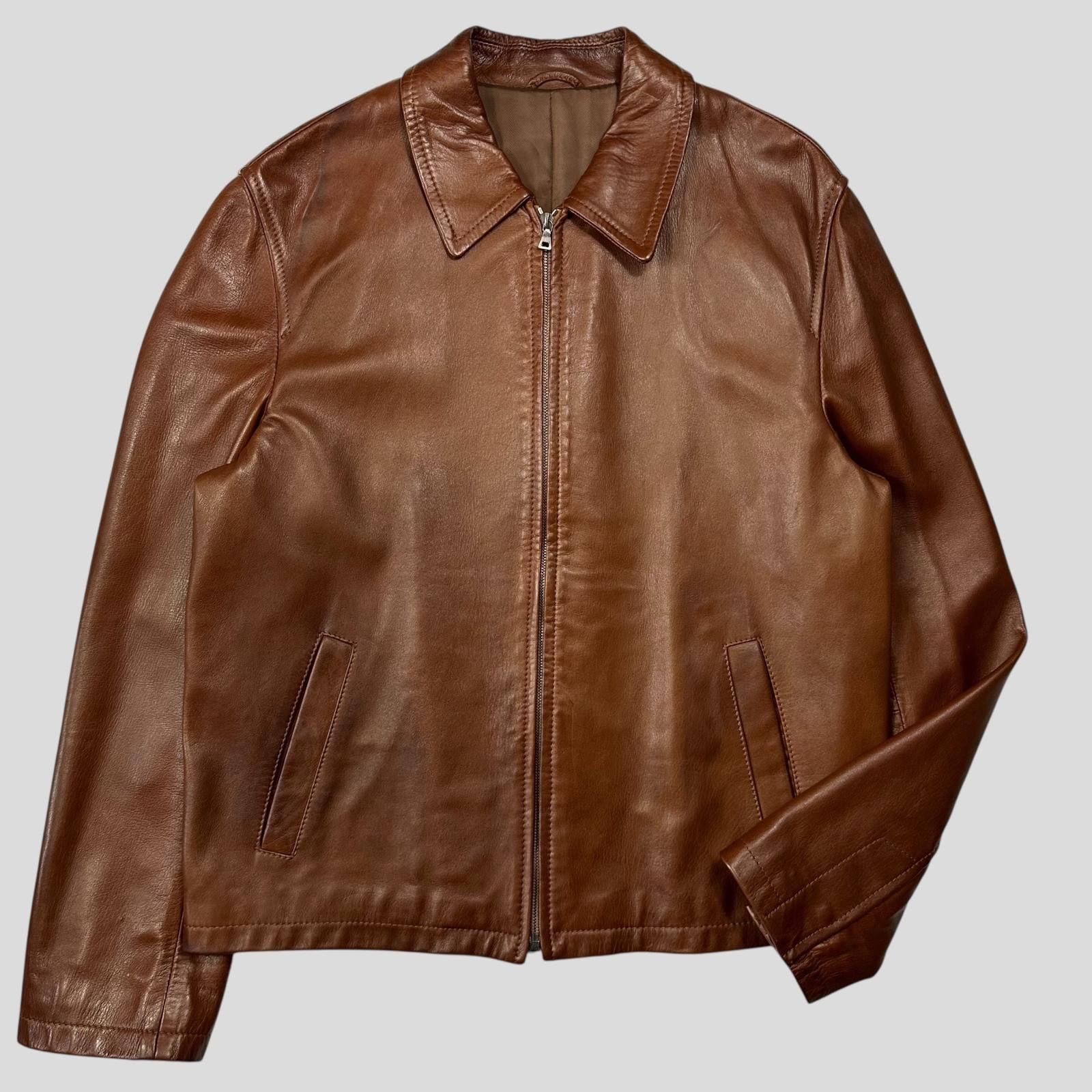 Prada Prada Milano FW98 Whiskey Leather Lined Zip Work Jacket IT50 Size US L / EU 52-54 / 3 - 1 Thumbnail