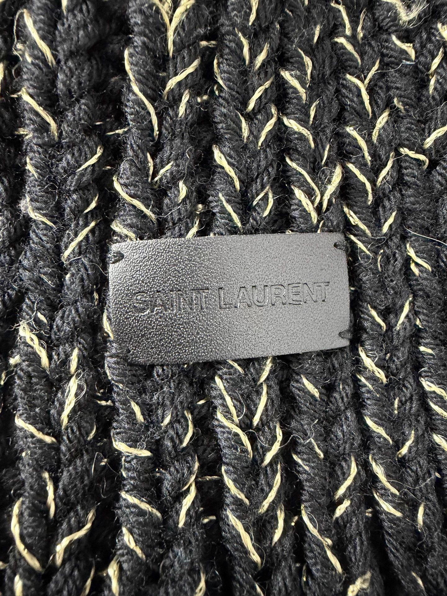 Saint Laurent Paris SLP Black & Gold Wool Blend Oversized Scarf Mint Size ONE SIZE - 6 Thumbnail