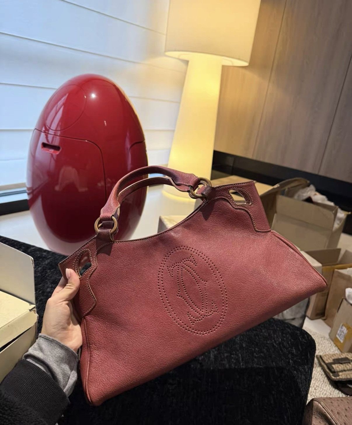 Cartier Cartier Vintage Bordeaux Red Boston Handbag J36 Size ONE SIZE - 6 Thumbnail