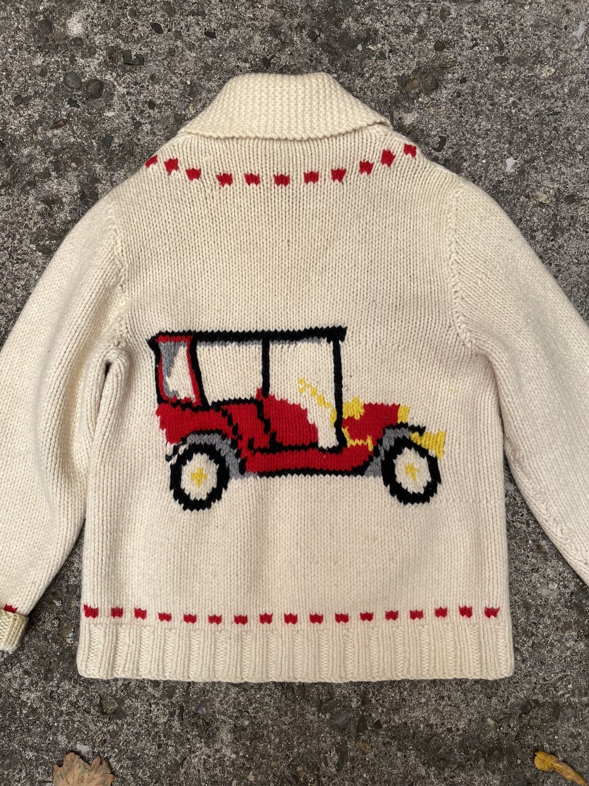Handmade × Vintage VTG 1950’s Hand Knit Model T Car Wool Cowichan Sweater Size US XL / EU 56 / 4 - 4 Thumbnail