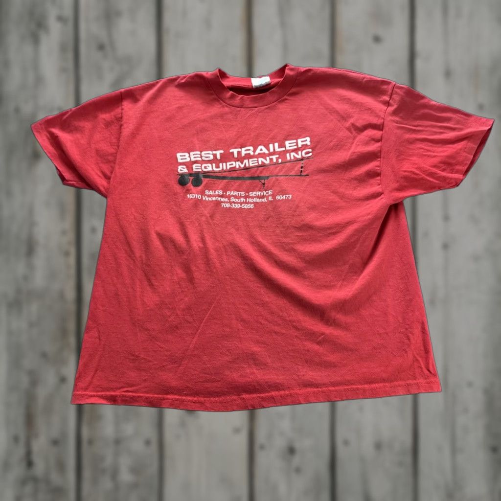 Hanes VINTAGE Hanes T-Shirt Mens XL Red Graphic Print 50/50 90s Promo Best Trailer Equipment Shirt Mens Red Hanes 50/50 Promo 90s Size US XL / EU 56 / 4 - 1 Thumbnail