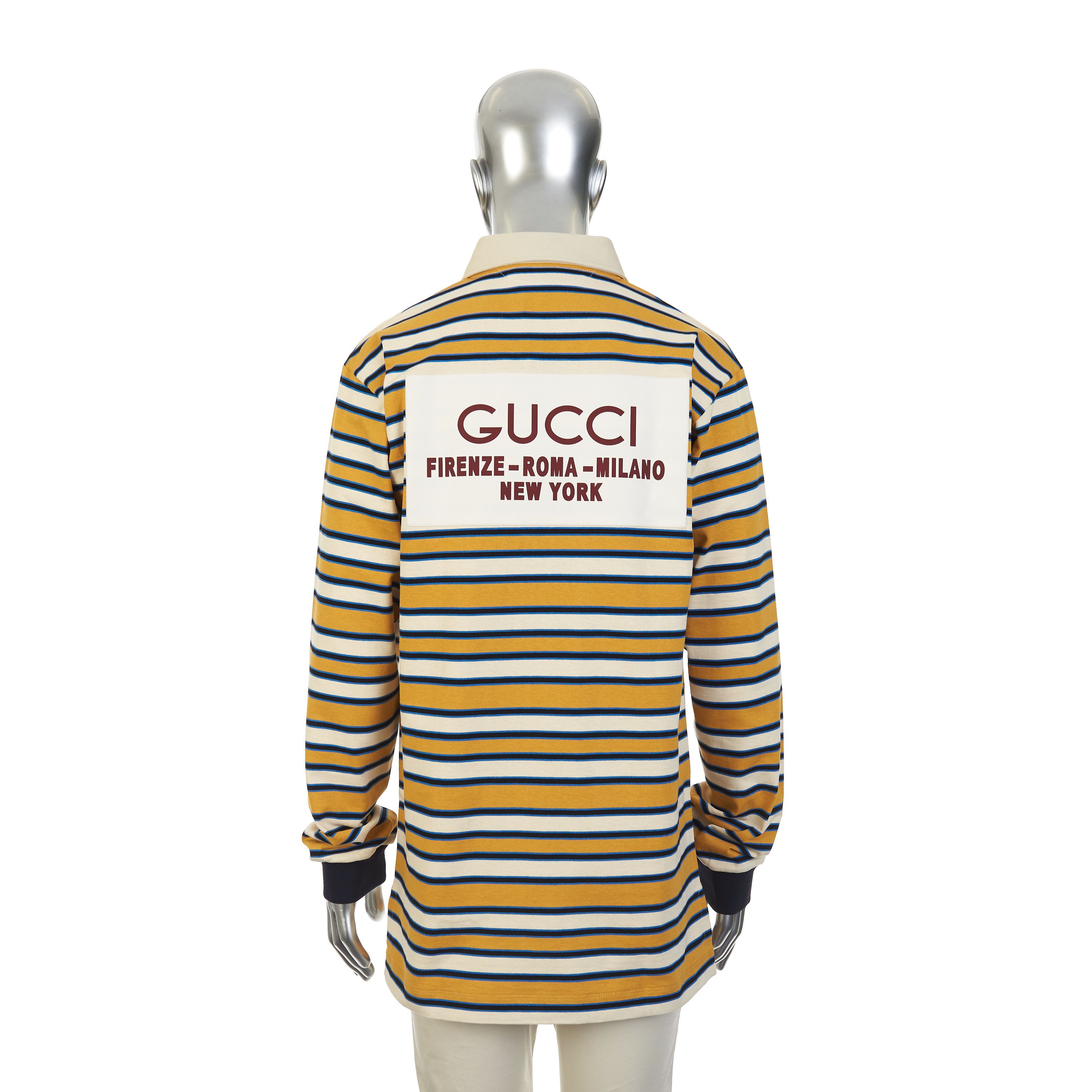 Gucci Striped Polo Shirt In Heavy Cotton With Cities Embroidery Size US S / EU 44-46 / 1 - 3 Thumbnail