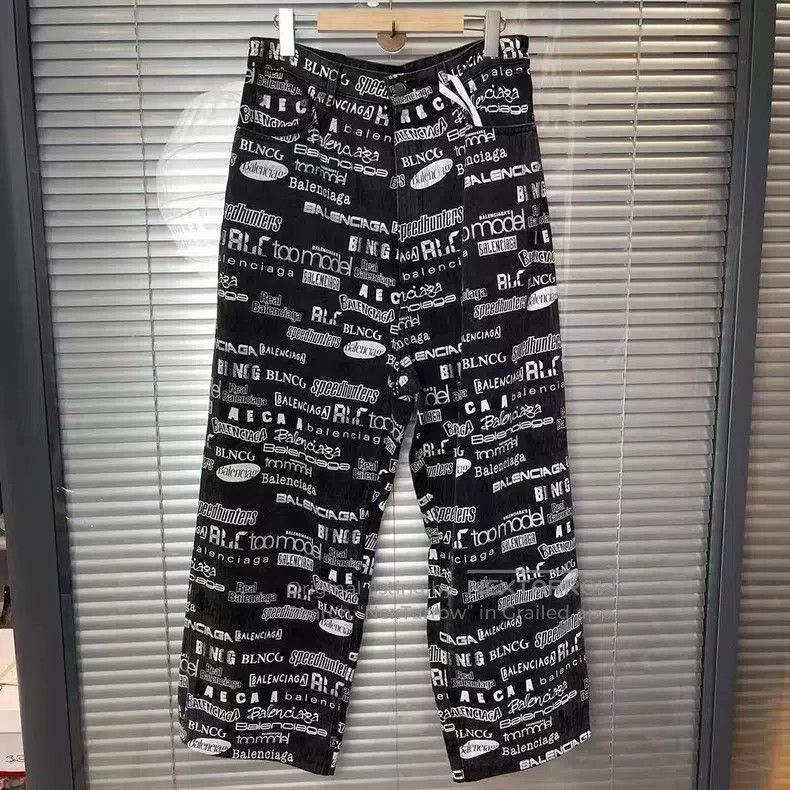 Balenciaga Balenciaga size S Logo Printed Denim Pants Size US 27 - 1 Thumbnail