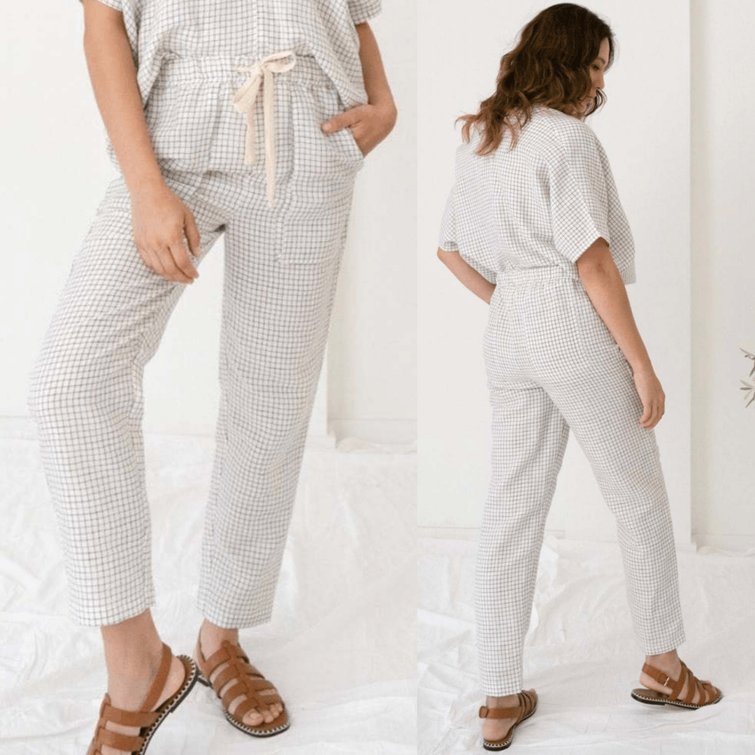 Other Laude The Label White Checkered Cotton Linen Blend Lenora P Size 30" / US 8 / IT 44 - 1 Thumbnail