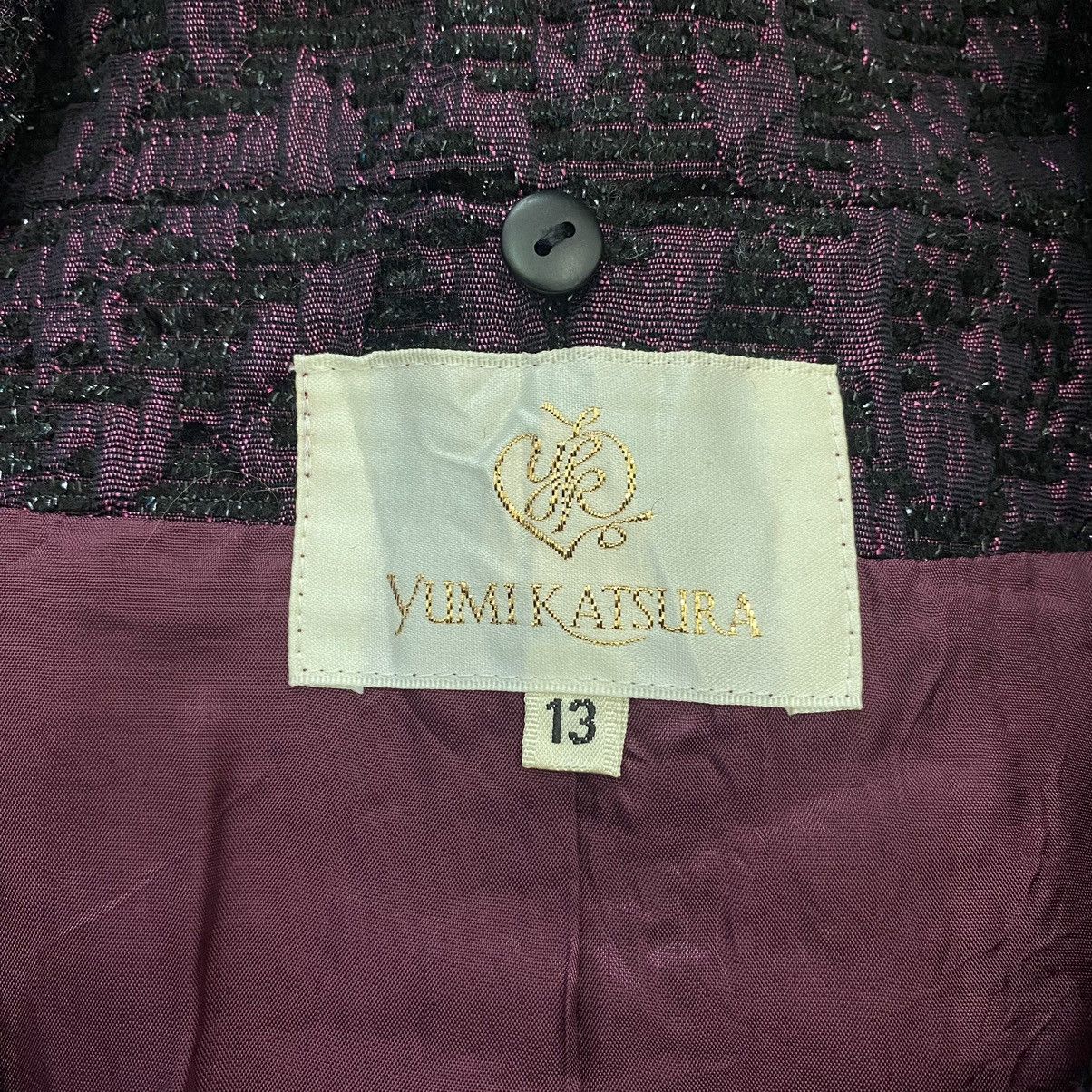 Japanese Brand YUMI KATSURA Japanese Brand Purple Tweed Coat Jacket Size S / US 4 / IT 40 - 3 Thumbnail