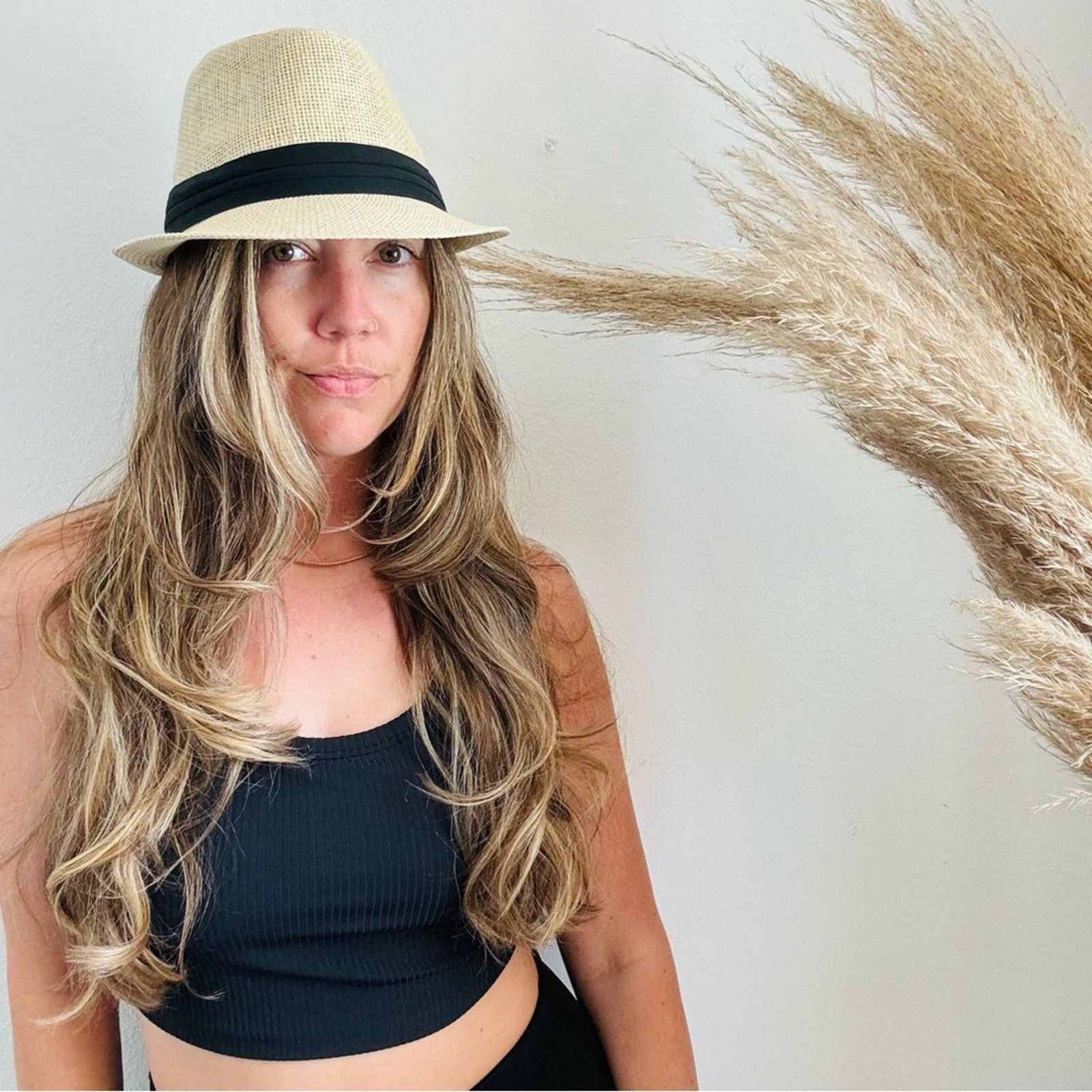 VINTAGE NORDSTROM Cream Tan Straw Wide Brim Floppy Gold Metallic Ribbon Sun Hat VINTAGE NORDSTROM Cream Tan Straw Brim Floppy Gold Sun Hat main image 2