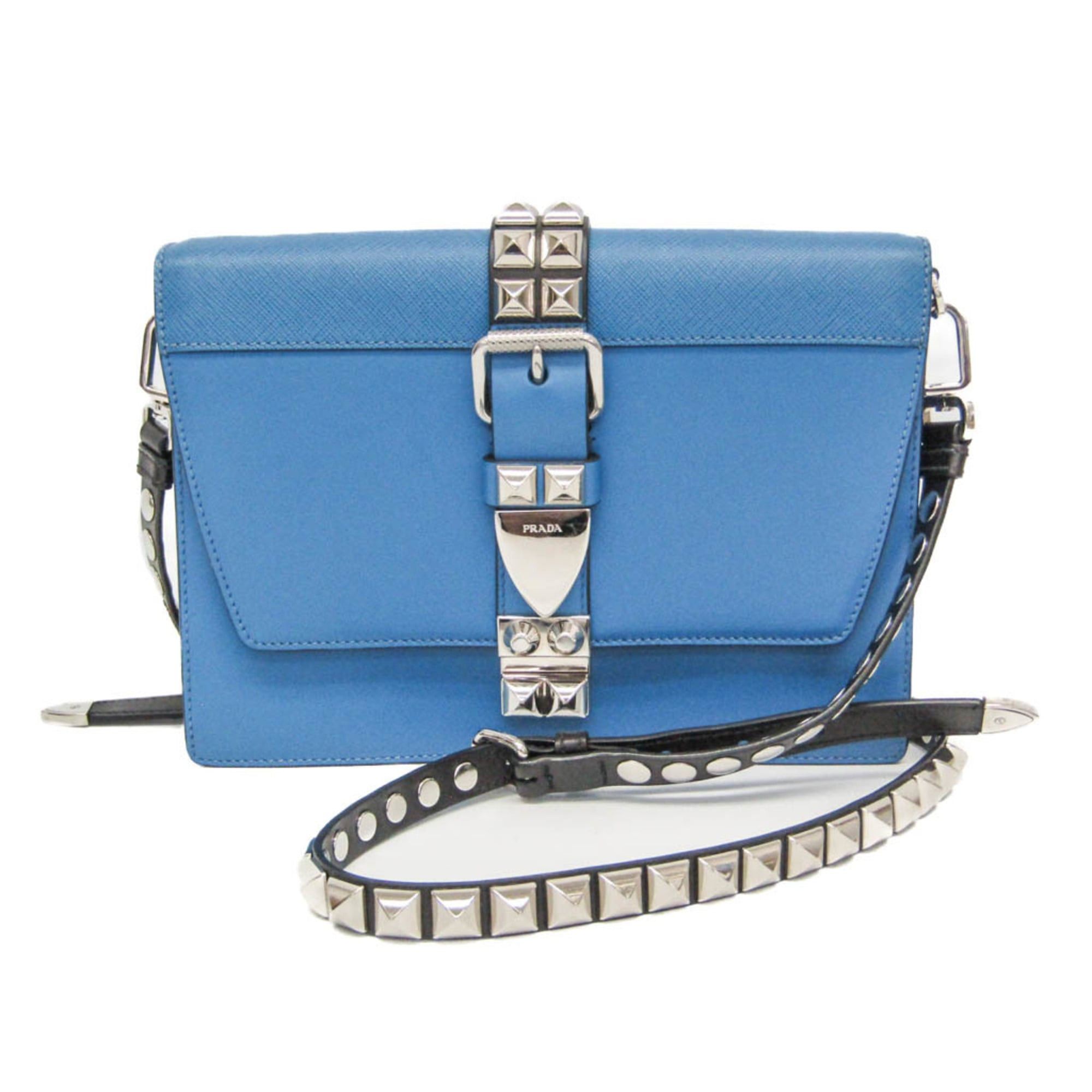 Prada Prada Electra Studs 1BD120 Women's Leather Shoulder Bag Blue Size ONE SIZE - 1 Thumbnail