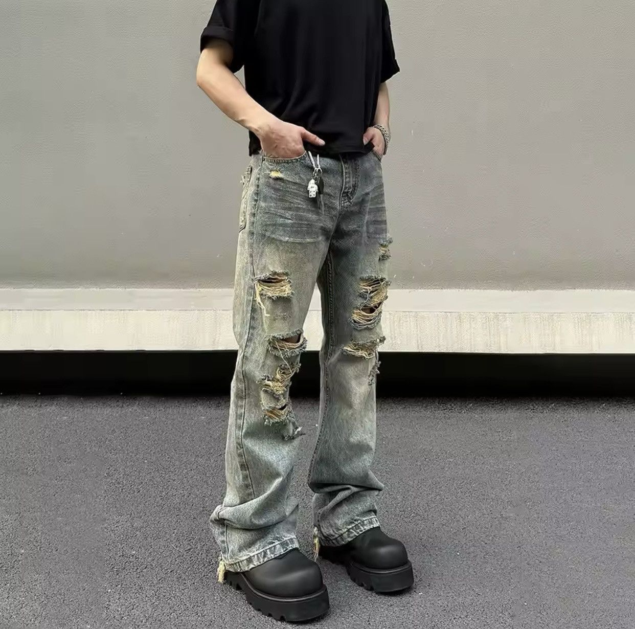 Japanese Brand × Jean Straight leg slimming distressed jeans Size US 35 - 3 Thumbnail