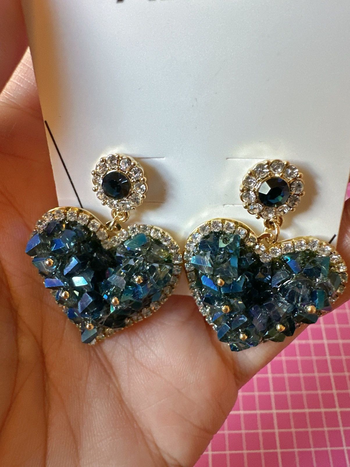 Aldo Aldo earrings crystals piled blue hearts gold tone embroid Size ONE SIZE - 5 Thumbnail