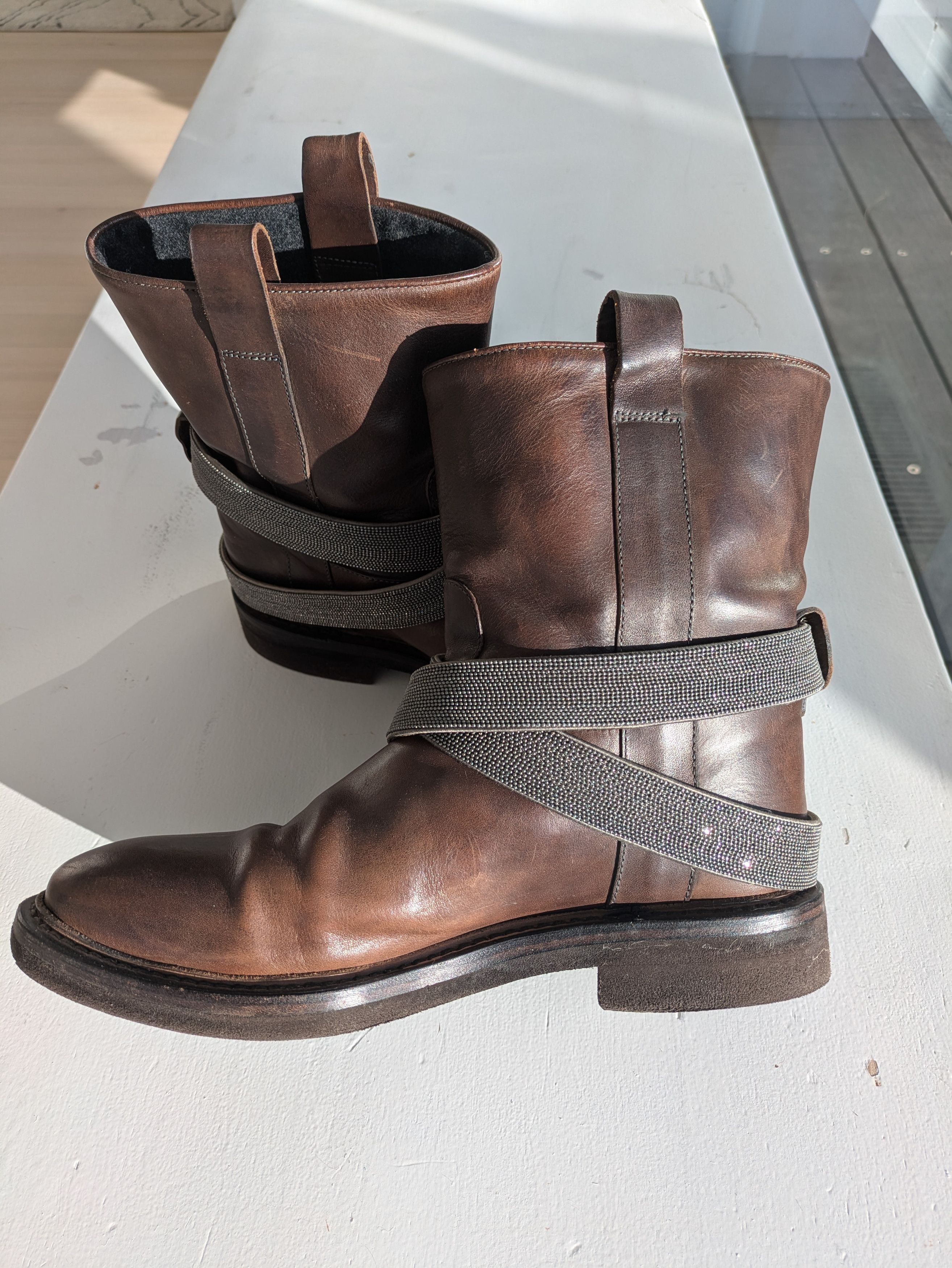 Brunello Cucinelli Brown leather boots with strap Size US 8.5 / IT 38.5 - 3 Thumbnail