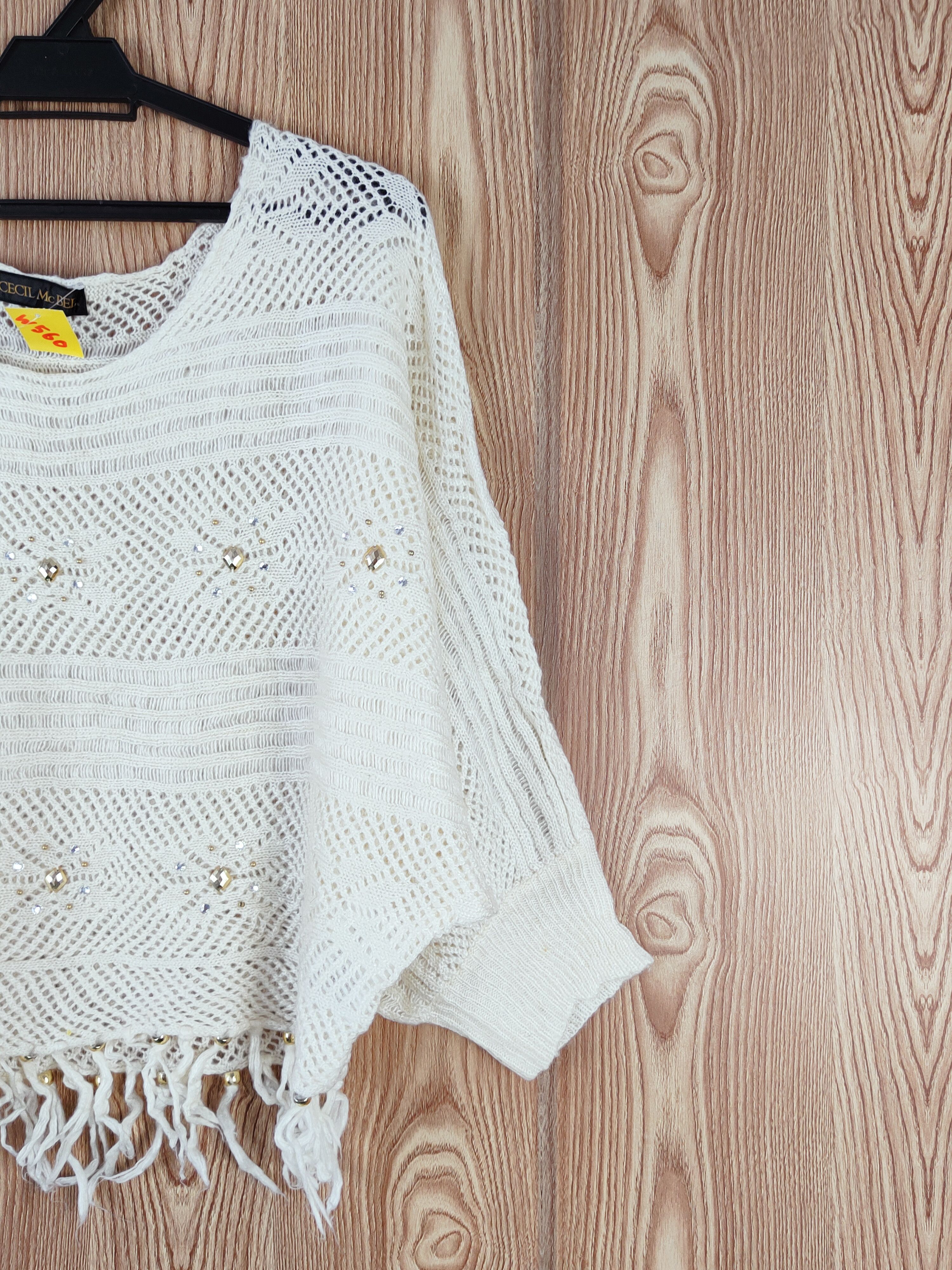 Aran Isles Knitwear × Japanese Brand × Vintage Cecil McBee Cream Mesh Net Knitwear Crop Tops #W560 Size M / US 6-8 / IT 42-44 - 6 Thumbnail