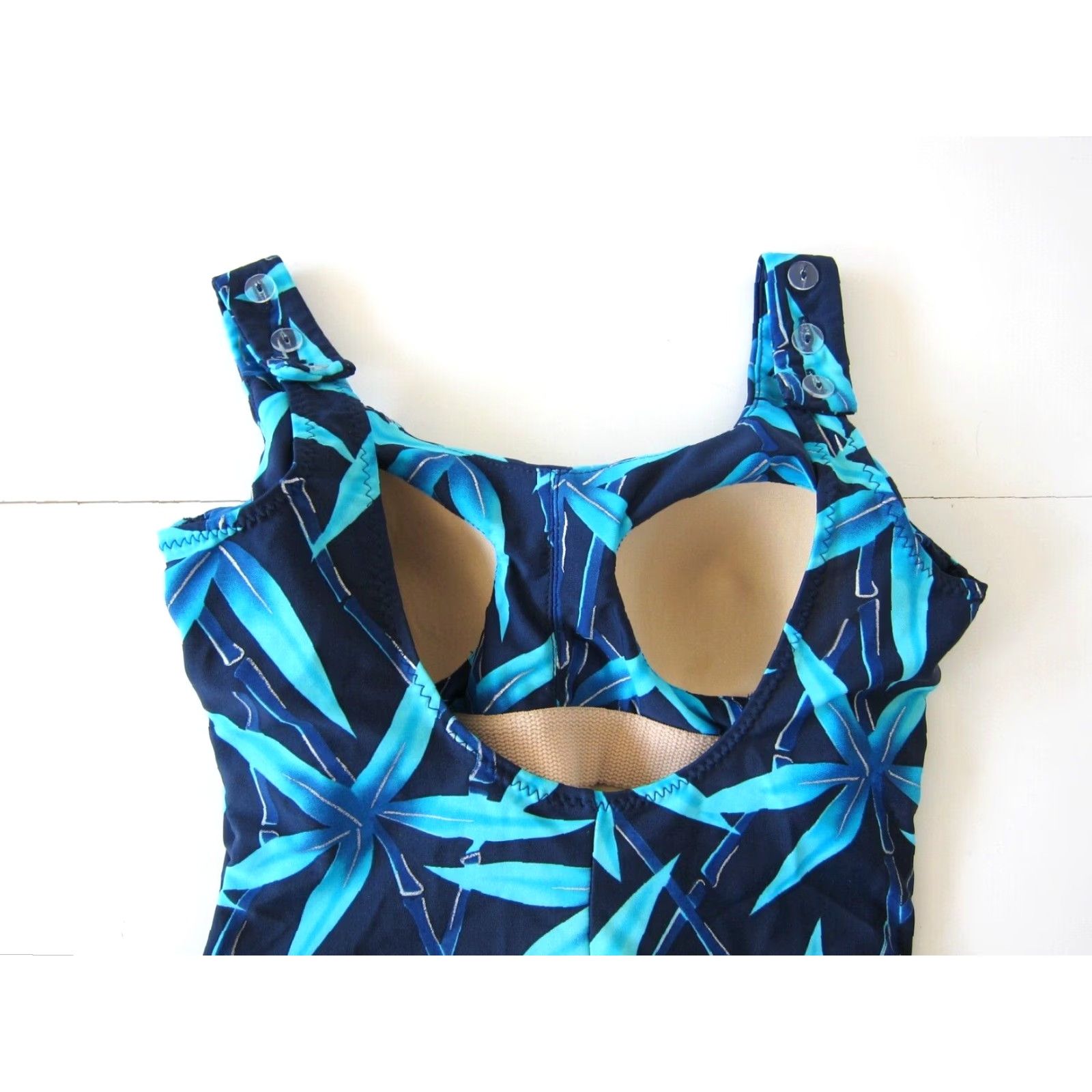 Vintage T.H.E. Blue Floral Bamboo One Piece Swimsuit Slimming Wide Strap Dress 10 Size L / US 10 / IT 46 - 4 Thumbnail
