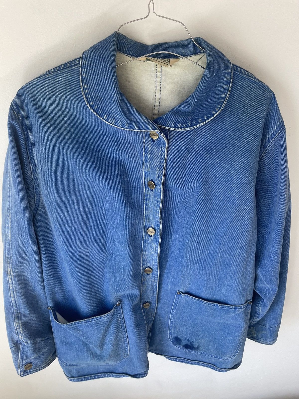 image of L L Bean Vintage Ll Bean Denim Jacket With Interesting Collar in Blue, Women's (Size XL)