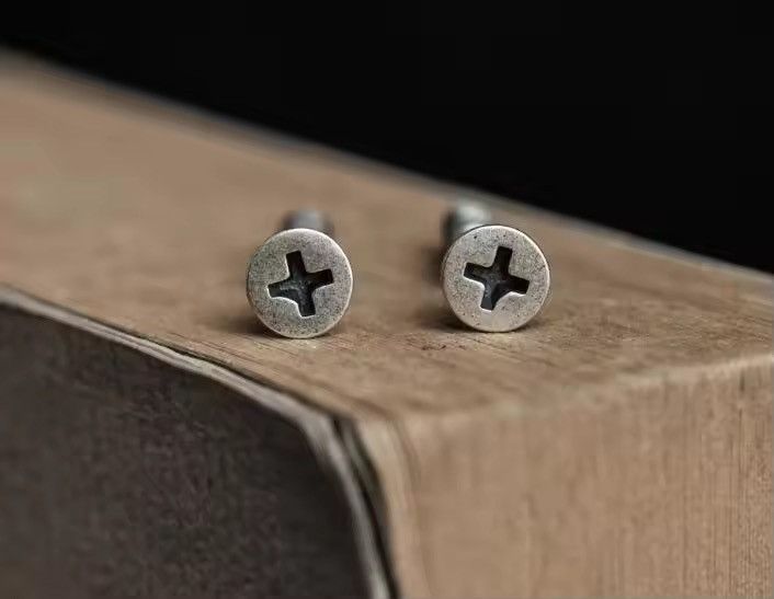 Sterling Silver 925 Sterling Silver Punk Hiphop Style Screw Stud Earrings Size ONE SIZE - 4 Thumbnail