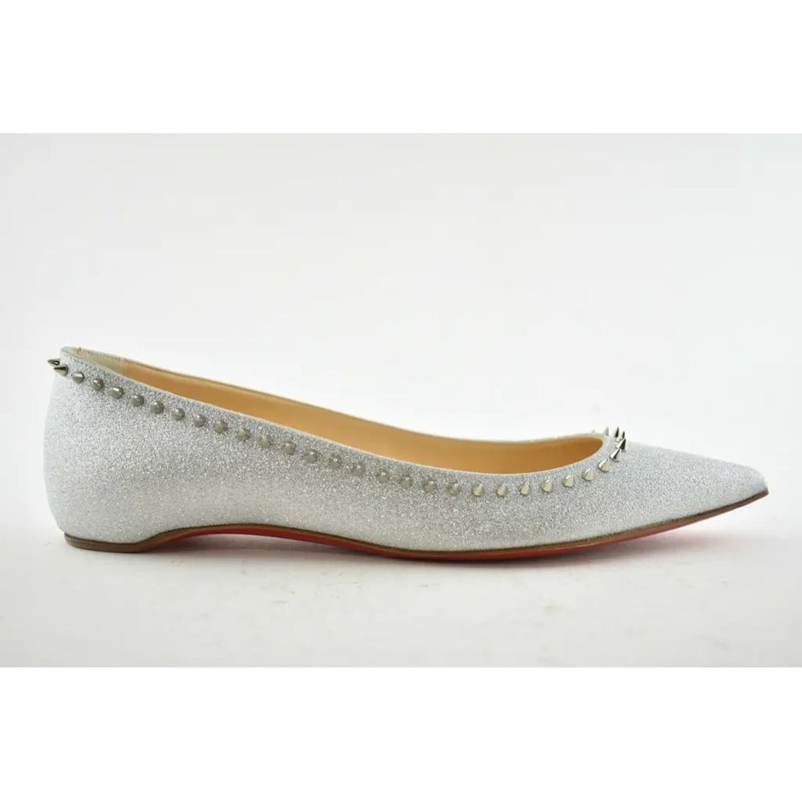 Christian Louboutin Christian Louboutin Anjalina Flat Silver Glitter Spike Size US 8.5 / IT 38.5 - 2 Thumbnail