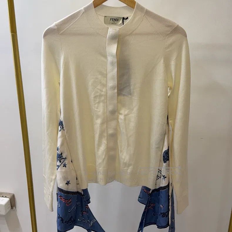 Fendi Fendi White Mixed Pattern Silk Knit Cardigan Size XXS / US 00 / IT 34 - 1 Thumbnail