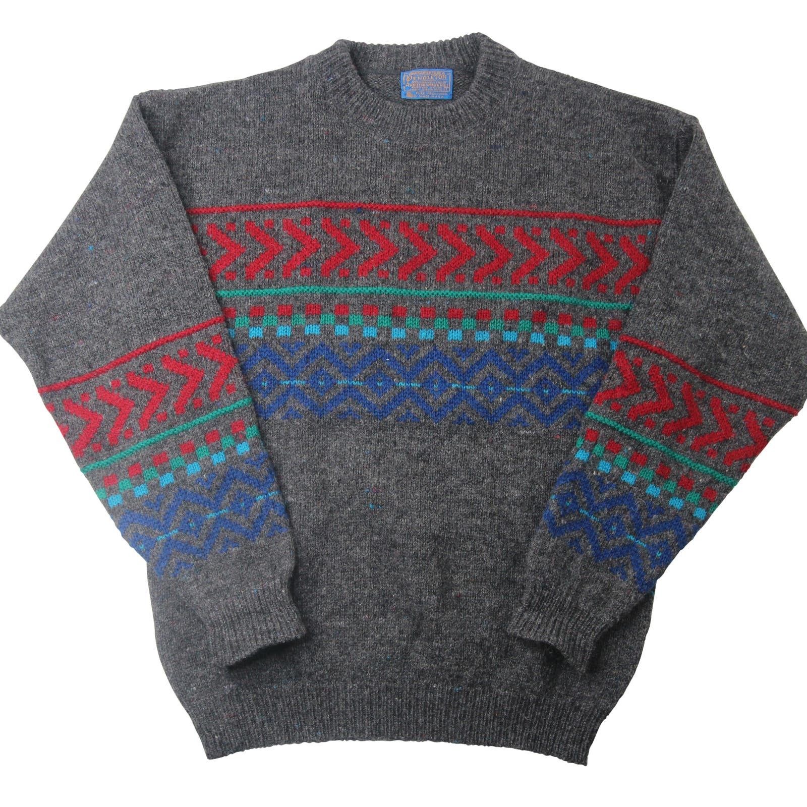 image of Pendleton Nordic Pattern 100% Wool Sweater in Grey, Men's (Size Large)