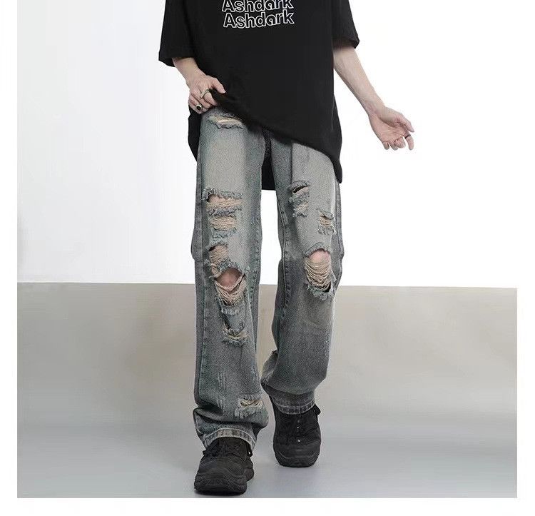 Japanese Brand Men's street hiphop loose distressed washed ripped jeans Size US 32 / EU 48 - 4 Thumbnail