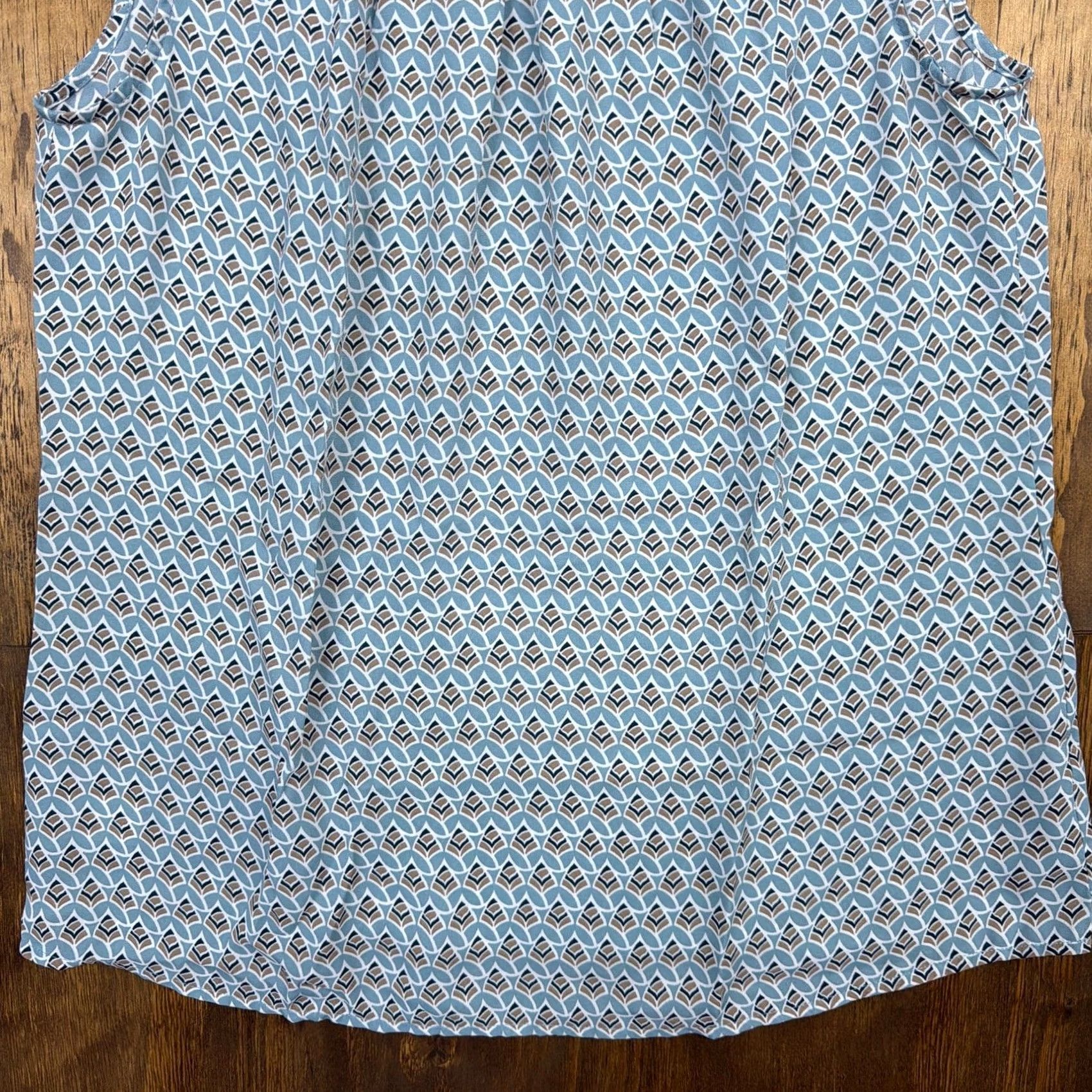 Loft VINTAGE LOFT Outlet Womens Blouse Blue Brown Geometric Pleated Scoop Neck Sleeveless M Size M / US 6-8 / IT 42-44 - 3 Thumbnail