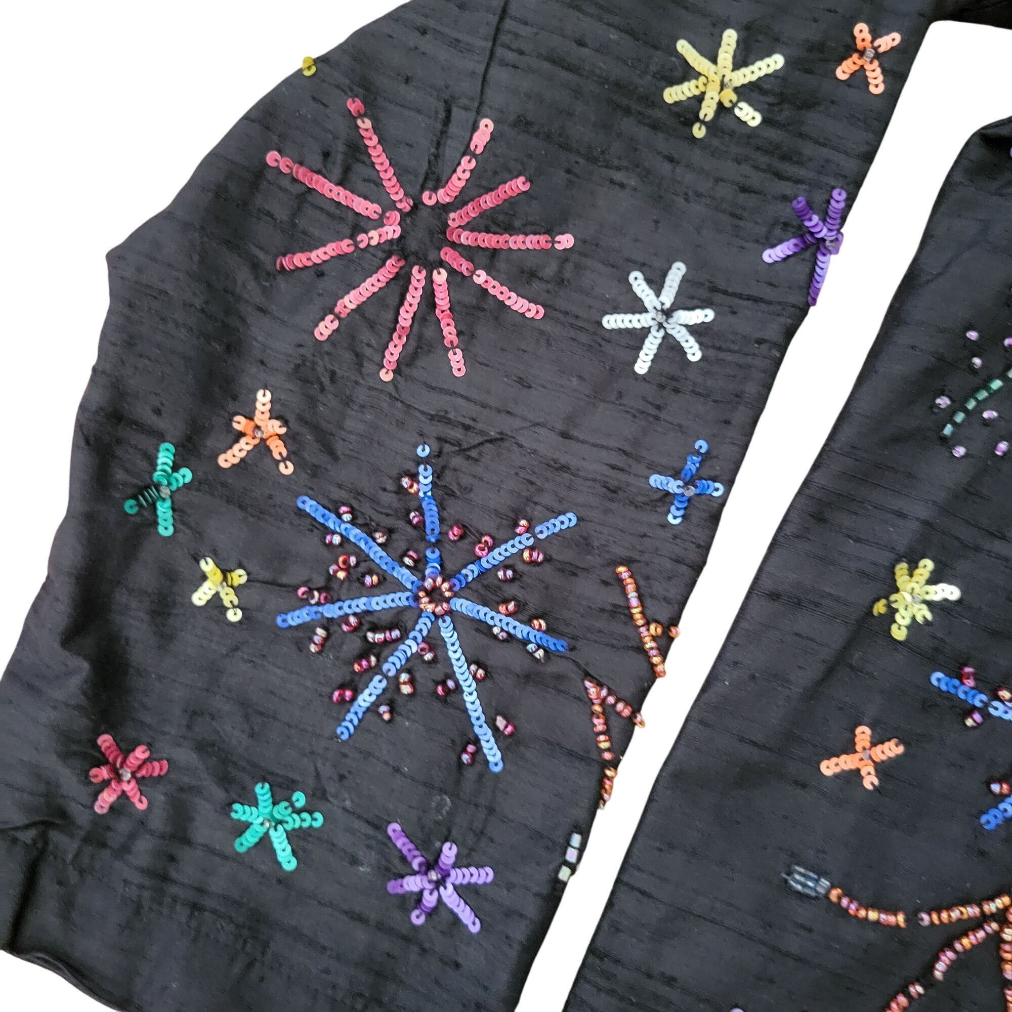 Chicos Chicos 2 Black Silk Jacket Celebrate Fireworks Beads Sequins Size L / US 10 / IT 46 - 6 Thumbnail