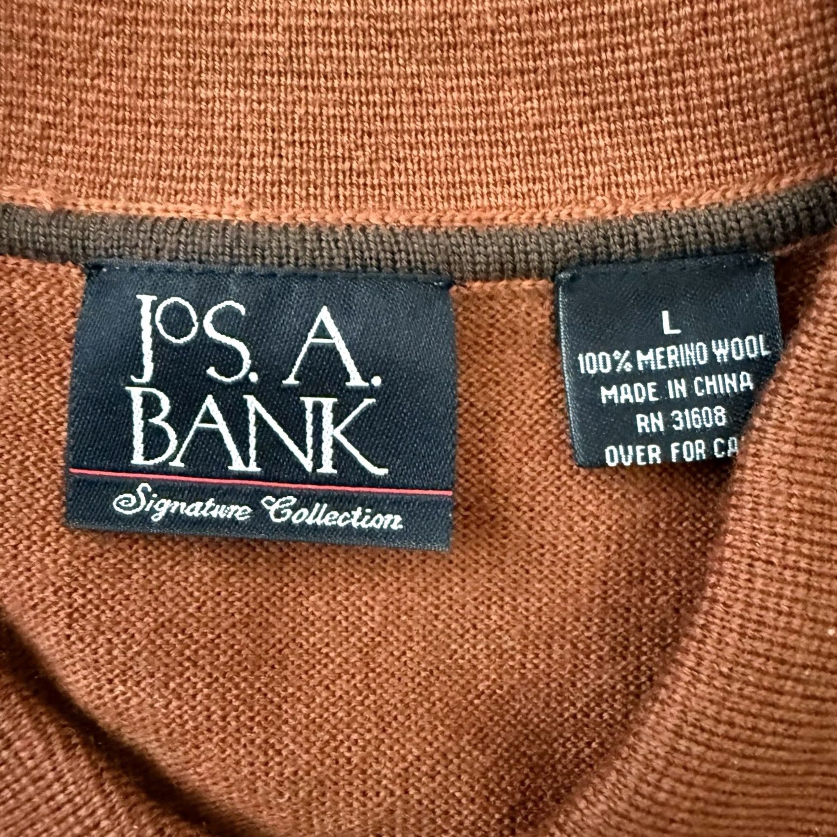 Jos. A. Bank Jos A Bank Polo Sweater Mens Large Rust 100% Merino Wool Signature Knit Light Size US L / EU 52-54 / 3 - 2 Thumbnail