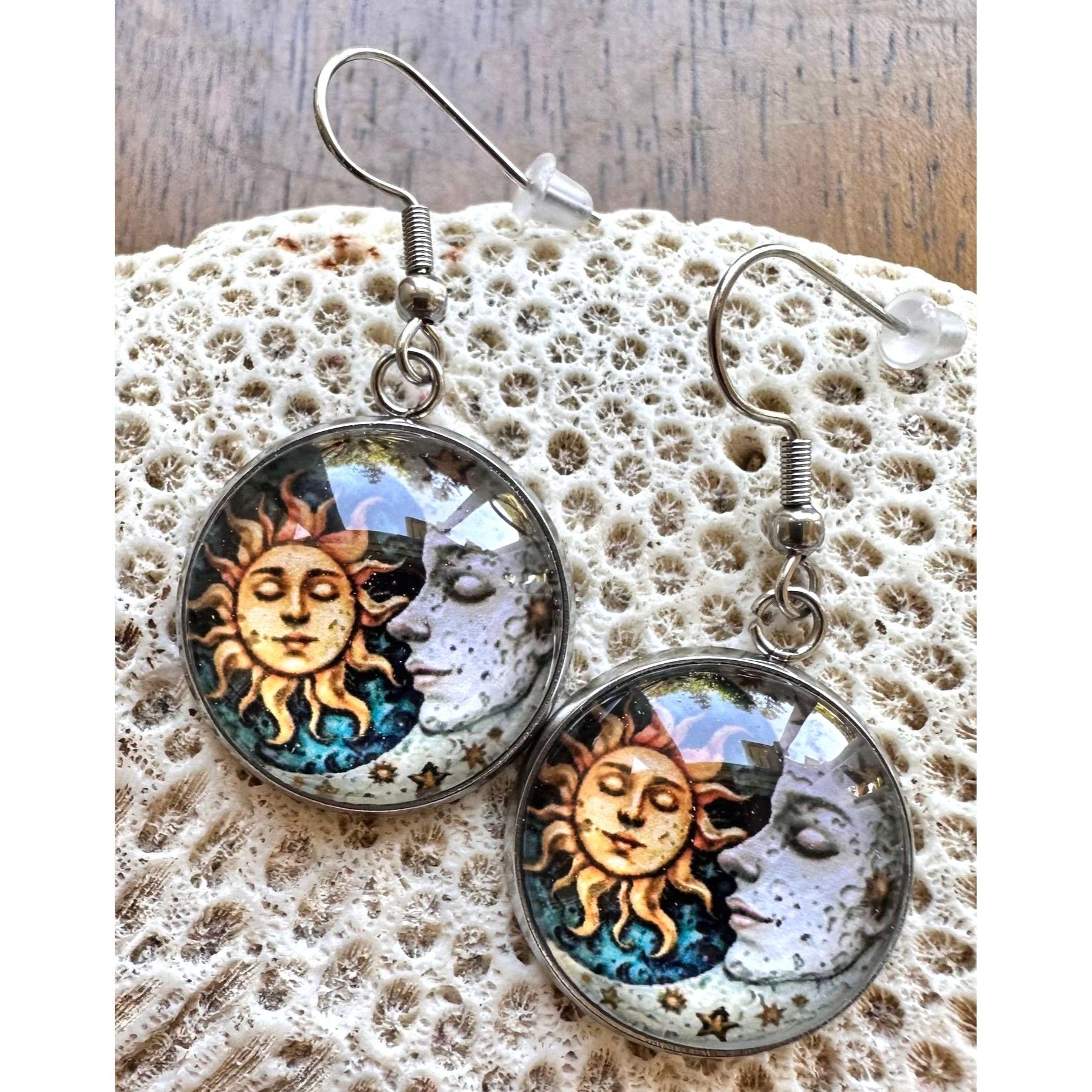 Handmade Sun Moon Earrings Navy Blue Eclectic Planet Astrology Zodiac Size ONE SIZE - 10 Thumbnail