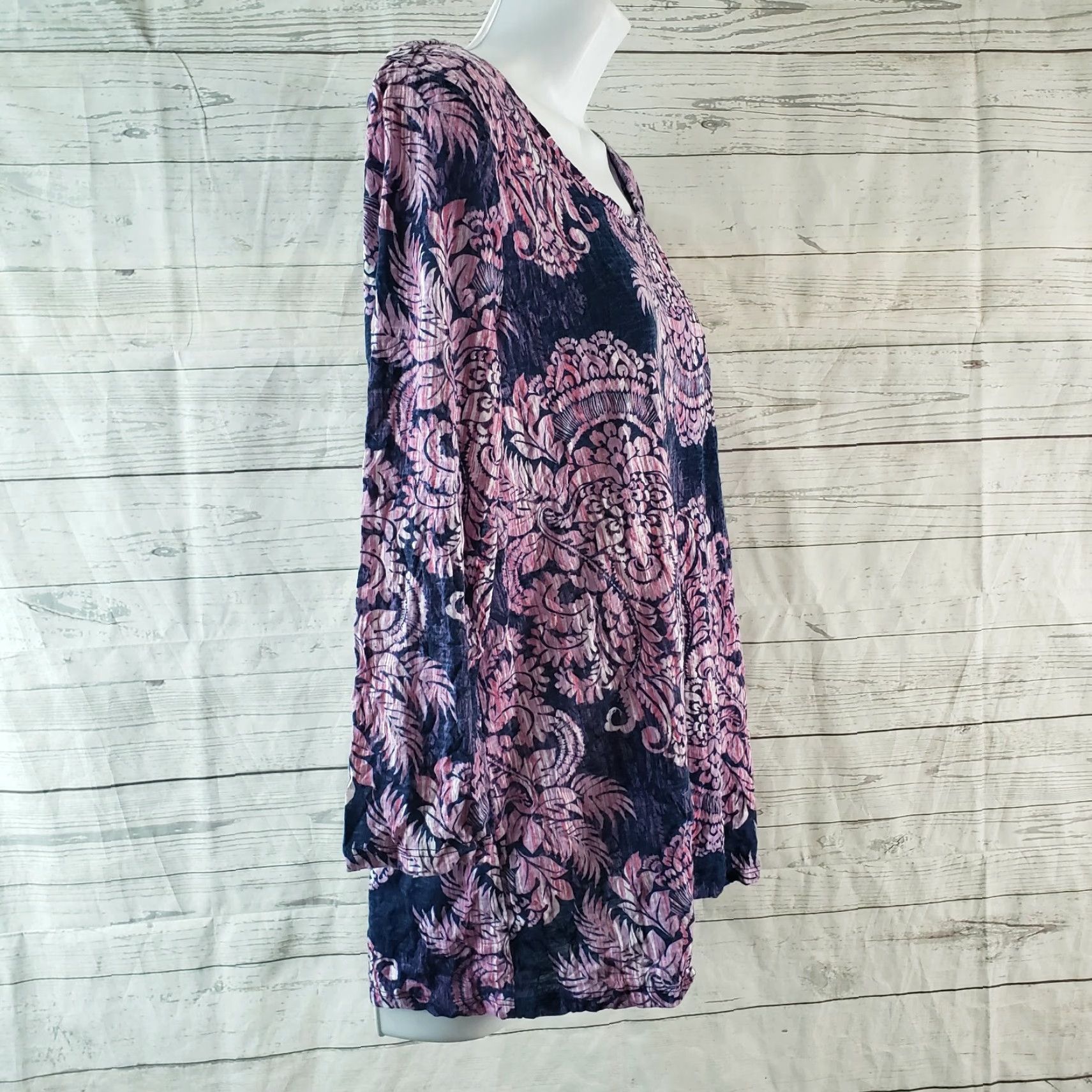 Vintage Chicos Womens Blouse Sz M 3/4 Sleeve Purple Blue Pullover Polyester Shirt Women Size M / US 6-8 / IT 42-44 - 3 Thumbnail