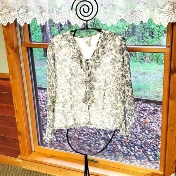 Laura Ashley Laura Ashley Sheer Floral Ruffled Lined Button Down Long Sle Size L / US 10 / IT 46 - 1 Thumbnail