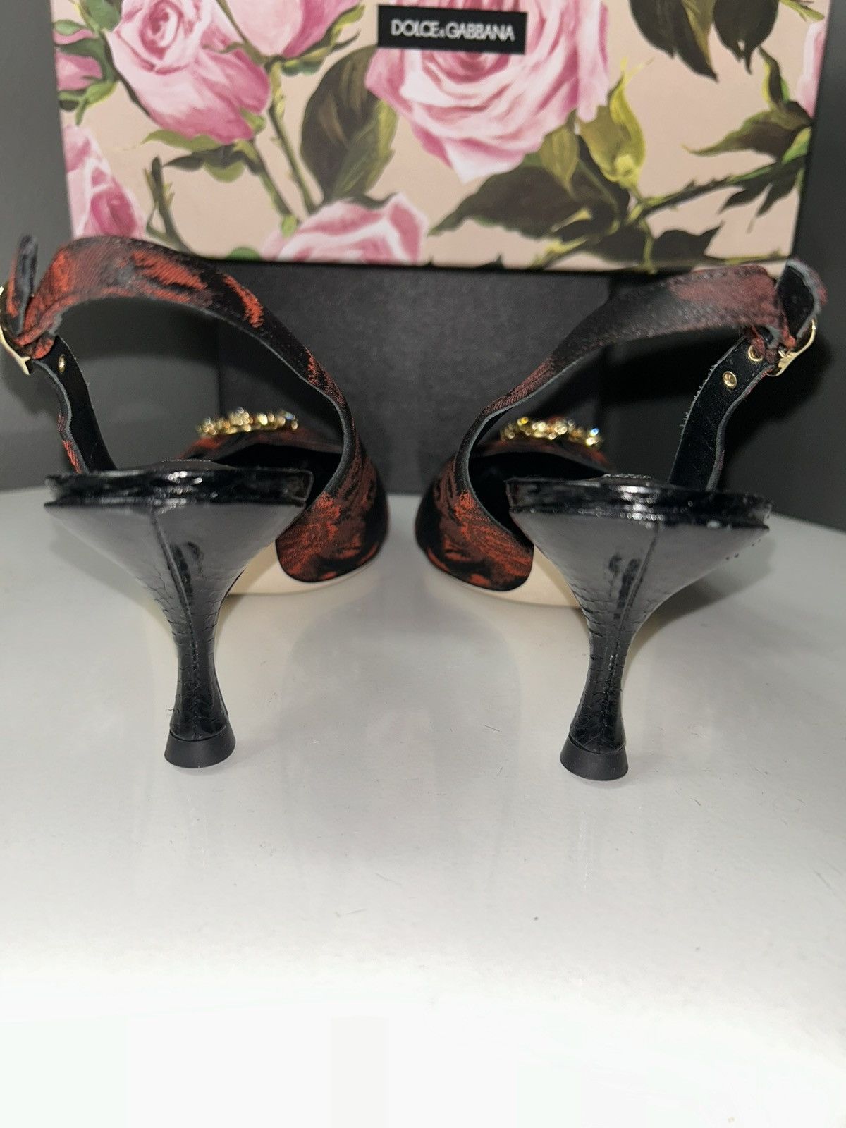 Dolce & Gabbana Lori Jewel Buckle Floral Heels 38.5 (US W8)