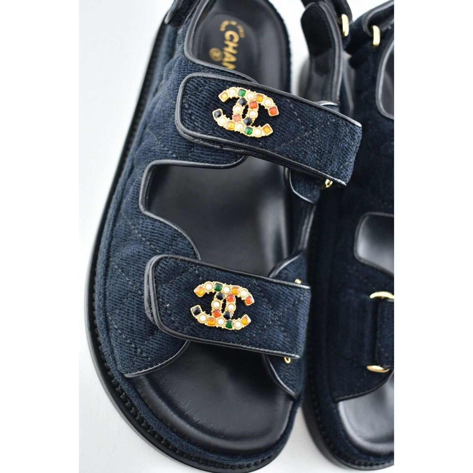 Chanel Chanel 21A Blue Velvet Denim CC Logo Mule Slide Strap Flat Size US 8 / IT 38 - 6 Thumbnail