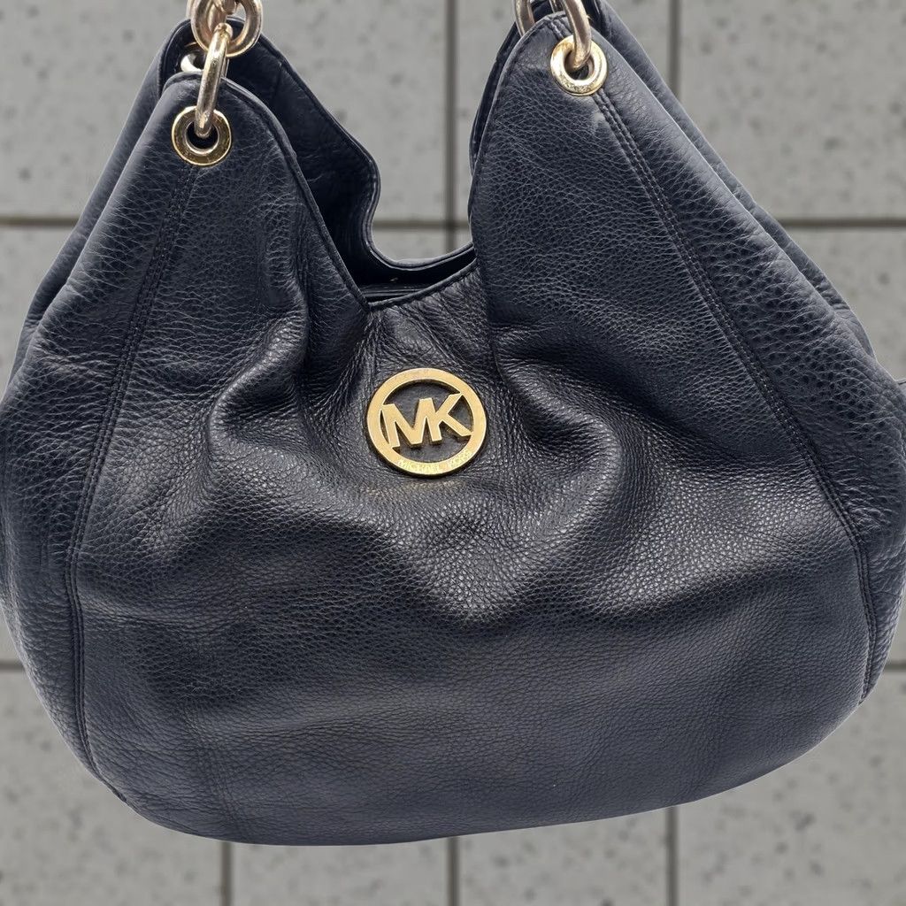 Michael Kors Michael Kors Hobo Bag Womens Large Black Pebbled Leather Gold Hardware Fulton Size ONE SIZE - 1 Thumbnail