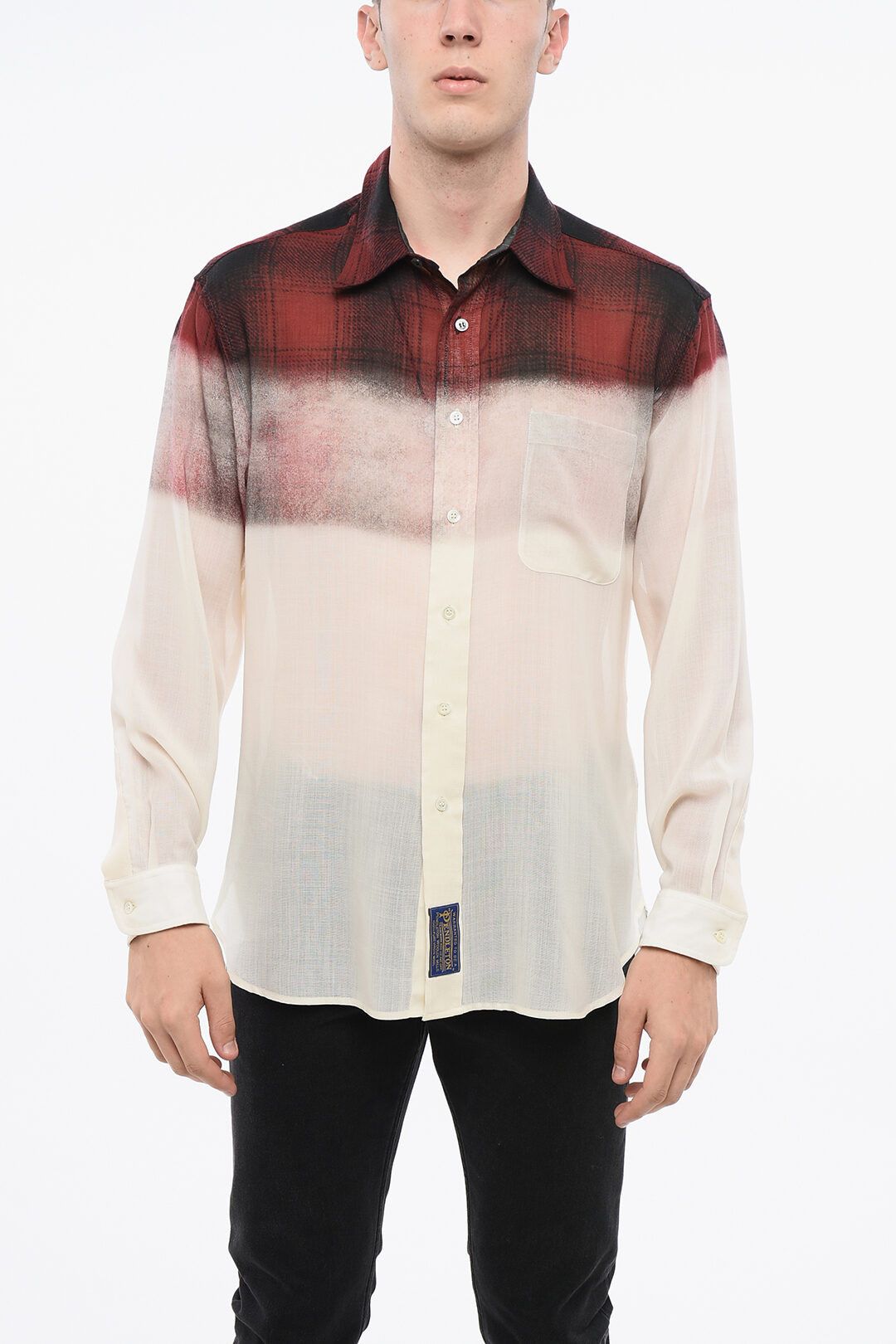 Maison Margiela og1mm0825 Gradient Effect Wool Casual Shirt in Multicolor Size US M / EU 48-50 / 2 - 1 Thumbnail