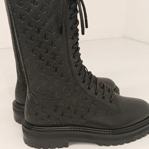 Jimmy Choo Cora Logo Debossed Combat Boots - EU36.5/US6.5