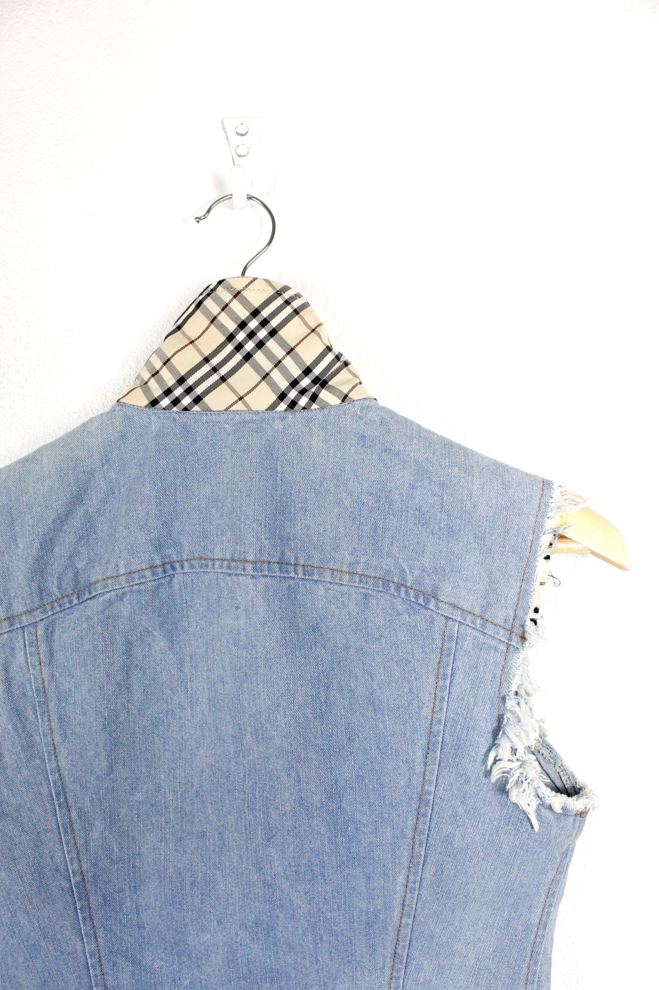 Burberry Burberry Collar Beige Check Blue Denim Zip Jeans Vest Size S / US 4 / IT 40 - 10 Thumbnail
