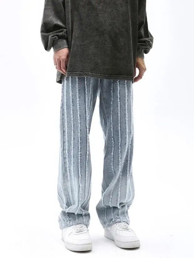 Jean Striped Baggy Flared Wide Leg Jeans y2k retro Size US 32 / EU 48 - 8 Thumbnail