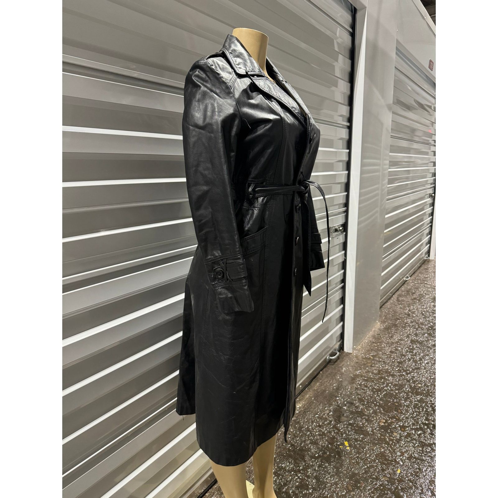 Vintage LEATHER vintage TRENCH COAT Size XS / US 0-2 / IT 36-38 - 2 Thumbnail