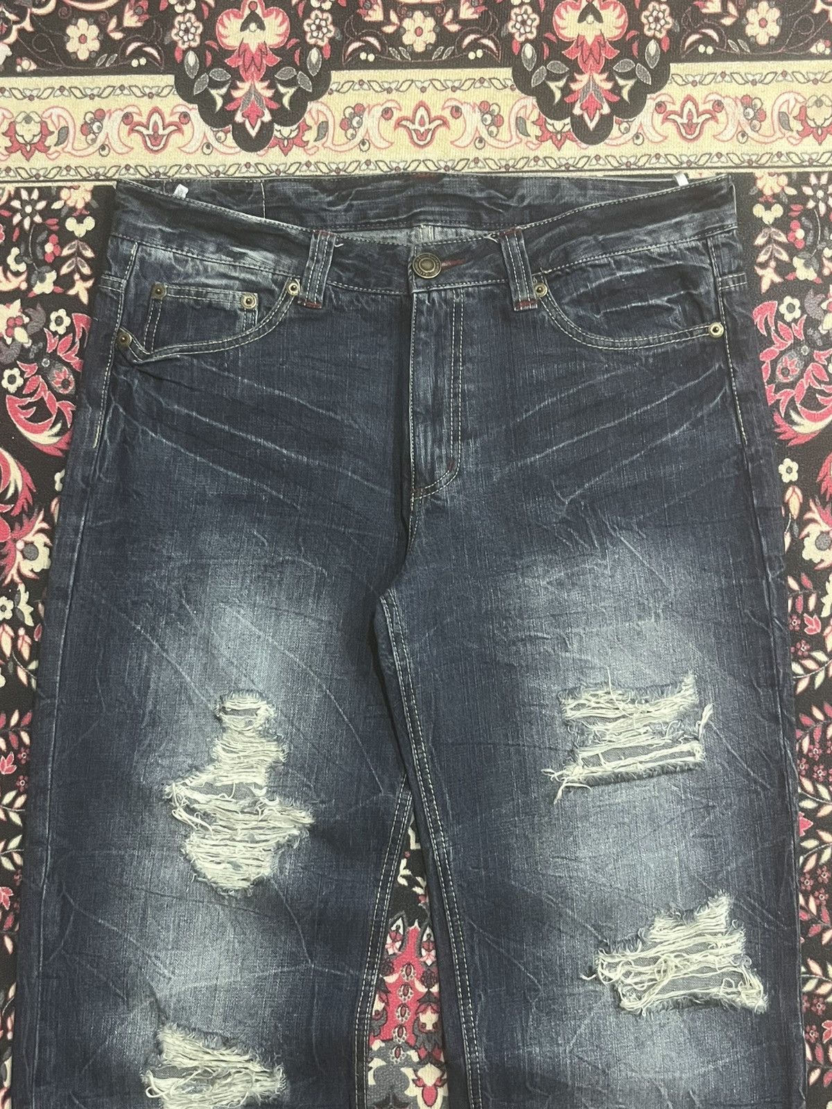 Le Grande Bleu (L.G.B.) Back & Forth Dark Blue Ripped Frayed Leg Loose Baggy Jeans Size US 36 / EU 52 - 4 Thumbnail