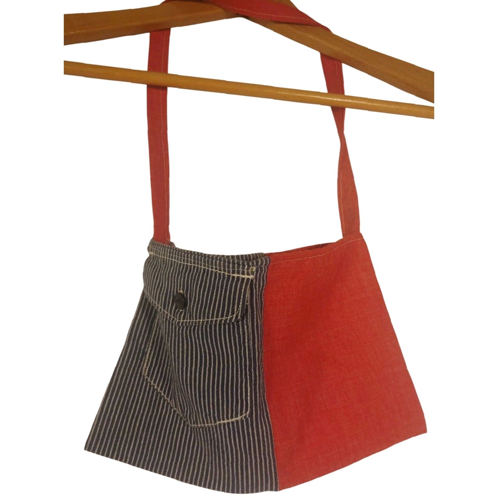 Vintage VINTAGE Handmade Purse Hickory Stripes Heart Applique Patchwork Small Hippie Love Shoulder Bag Women Small Navy Red White Cotton Size ONE SIZE - 3 Thumbnail