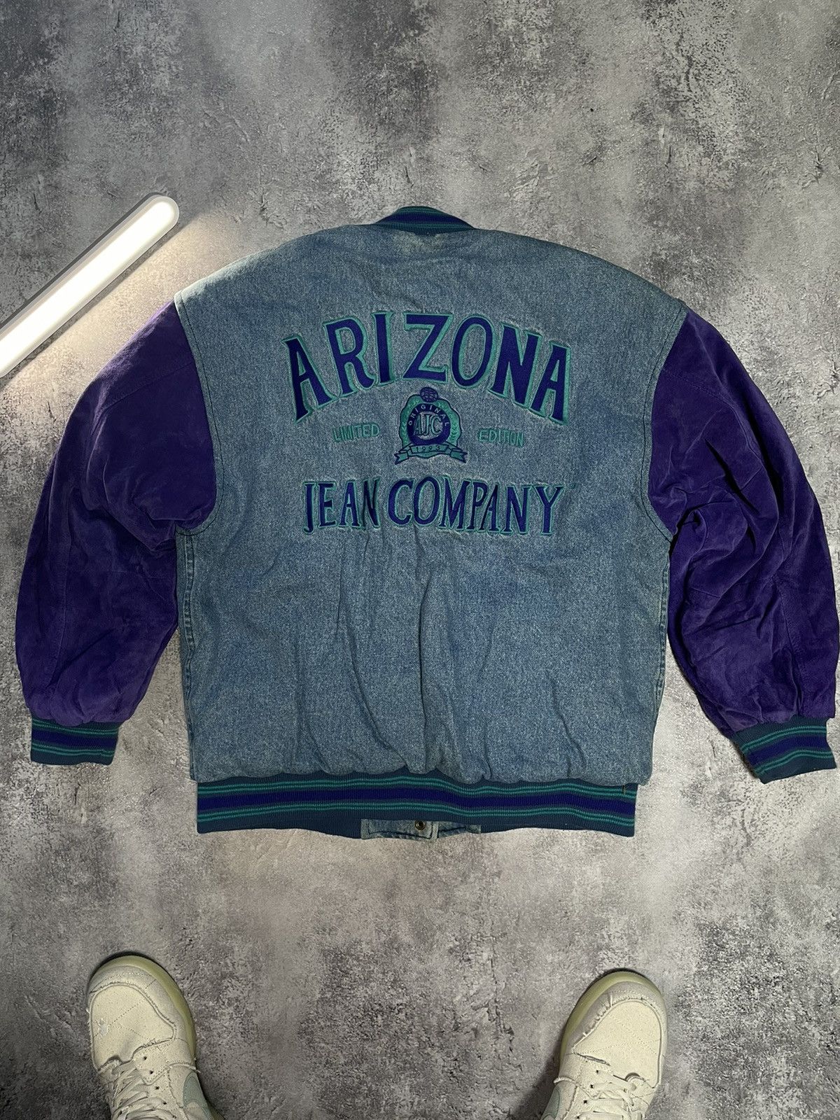 Arizona Jean Co. Vtg 90s Arizona Jean Co Denim Varsity Bomber Jacket Size US M / EU 48-50 / 2 - 8 Thumbnail