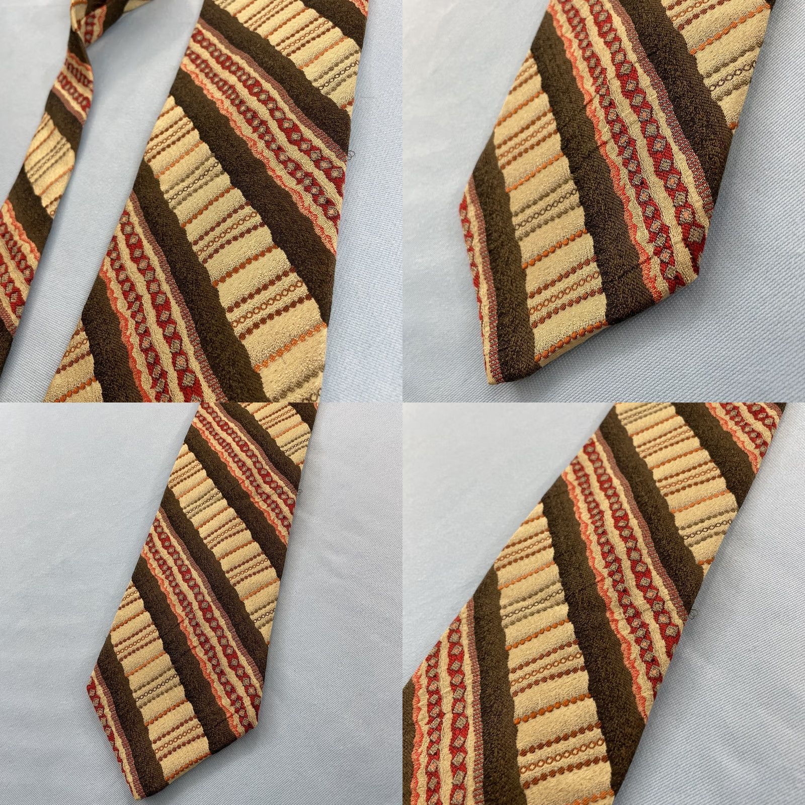 Vintage Pavone Vtg 90s Handmade Silk Tie Brown Repp Stripe Quilted Patchwork Necktie 4x58 Men's Vintage 1990s Wide Necktie Philippines Italy Import Size ONE SIZE - 9 Thumbnail