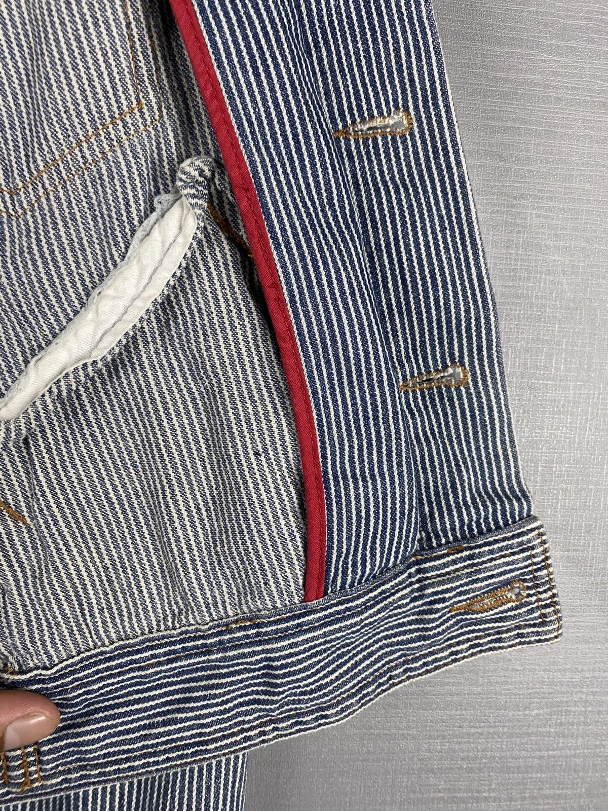 Issey Miyake Vintage Tete Homme Blue and White Striped Denim Jacket Size US M / EU 48-50 / 2 - 14 Thumbnail