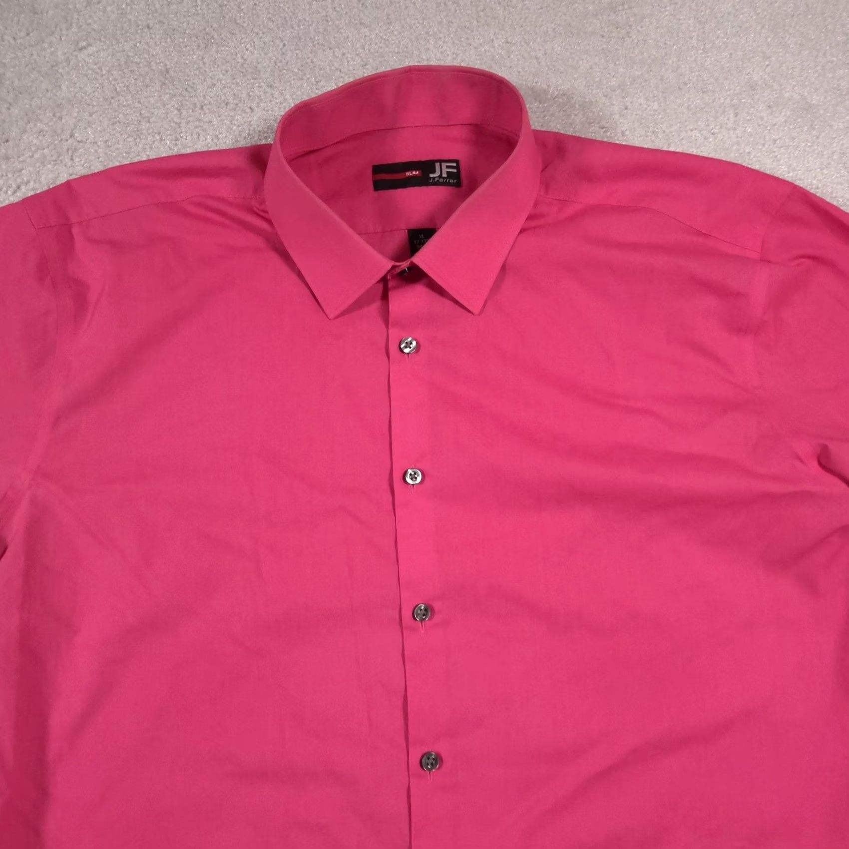 Vintage J Ferrar Shirt Mens XL Pink Slim Fit Button Down Long Sleeve Dress Shirt Modern Size 46R - 3 Thumbnail
